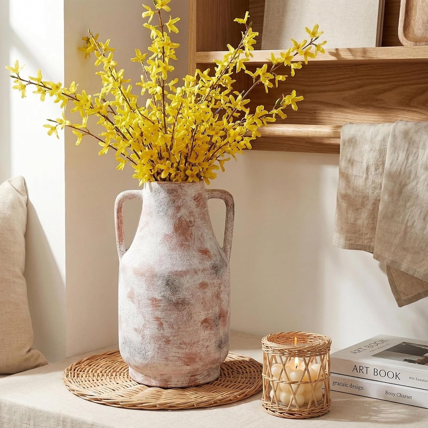 Tall Ceramic Vase / 11inch-terracotta / White / 11 Inch