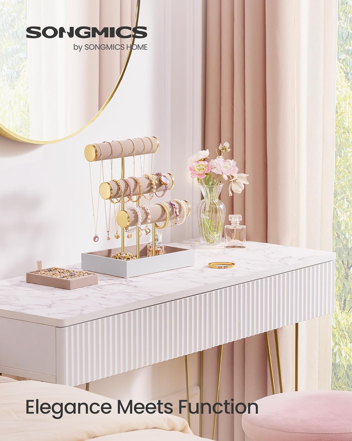 3 Tiers and Velvet Tray / Cloud White + Camel Brown