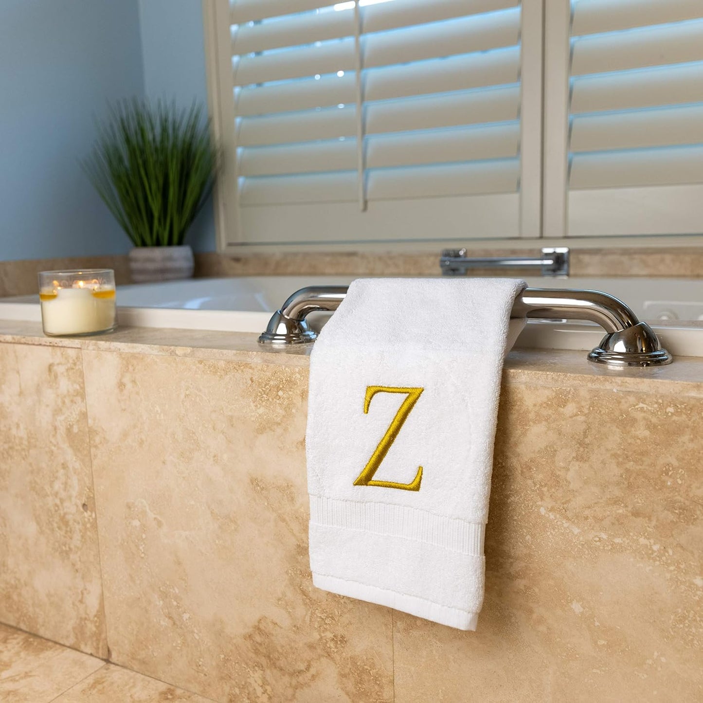 White with Gold Monogrammed Hand Towels for Bathroom - Set of 2 Letter Z | Luxury Hotel Quality Initial Towels For