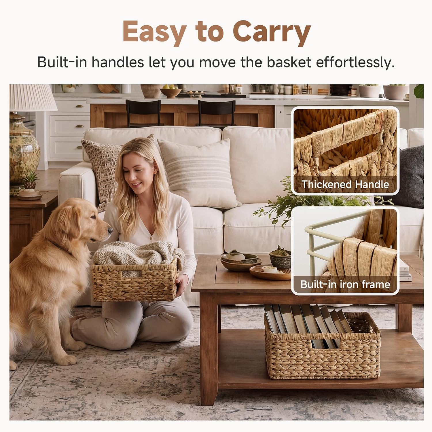 Large Rectangular Wicker Basket / Natural