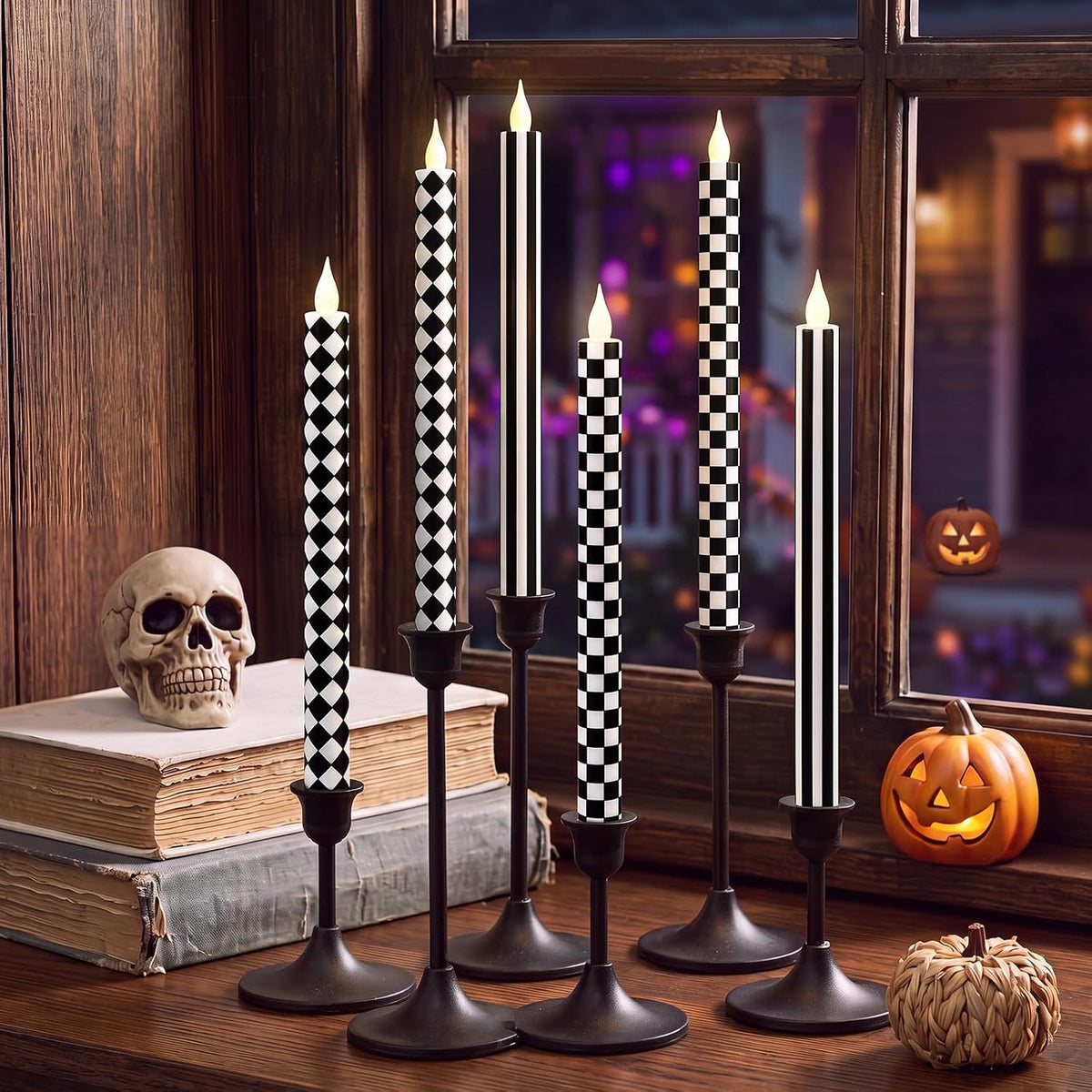 Honoson 6 Pcs Halloween Flameless Taper Candles 10.6 Inch Table Home Decor