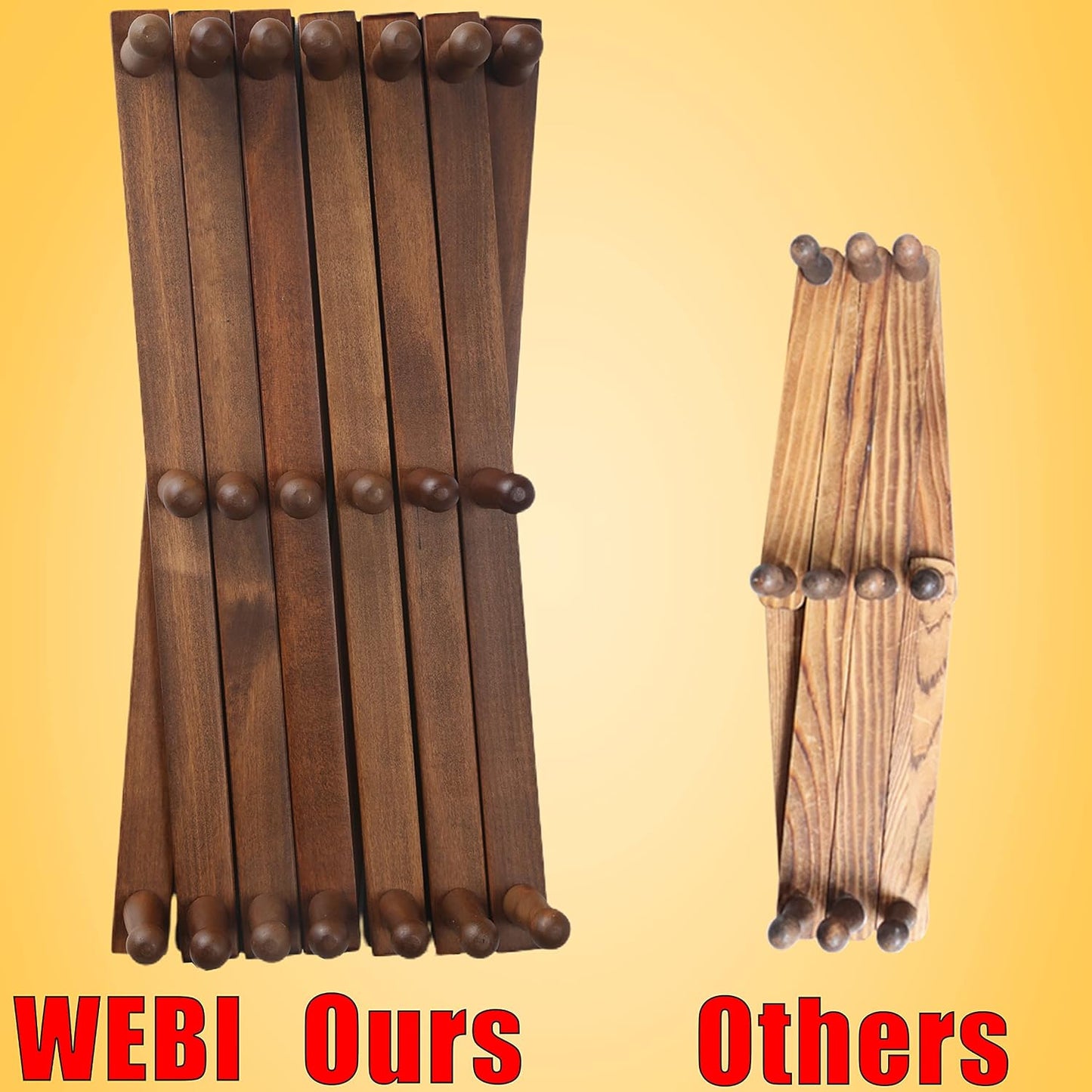 WEBI Accordion Wall Hanger,Expandable Wooden Coat Rack Wall Mounted,Accordion Hat Rack for Wall,Accordion Hook Rack for