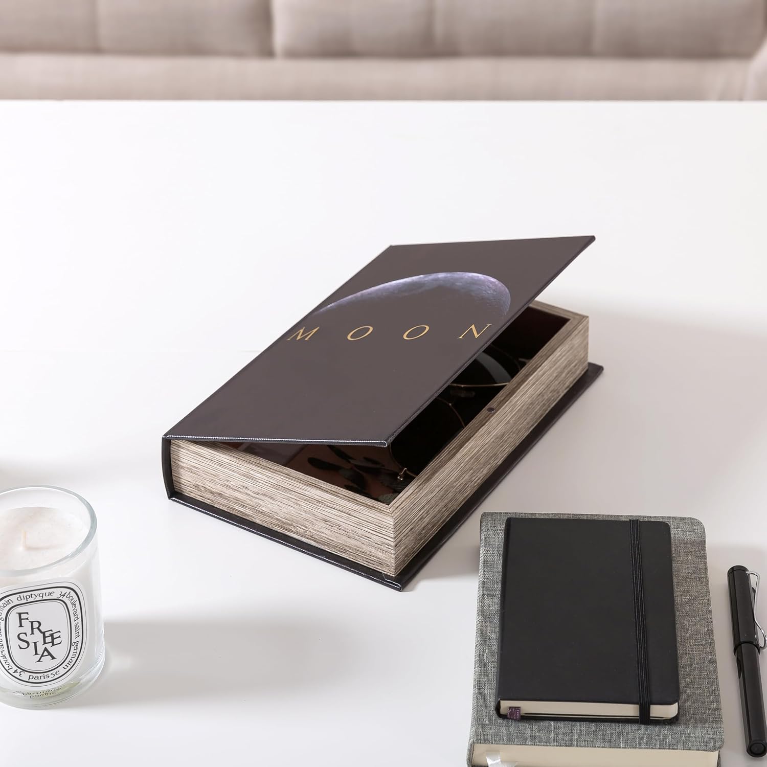 Faux Book Storage Box / Black Moon / 10 x 6.7 x 1.8