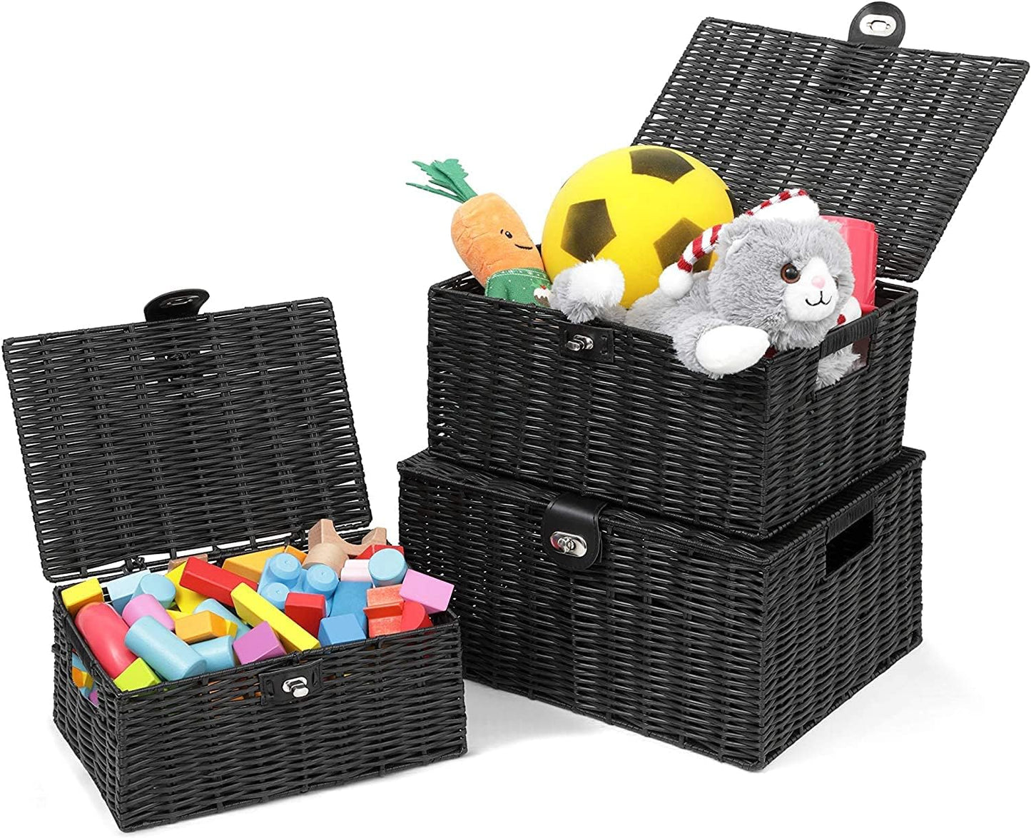 Woven Basket / Wicker Storage Baskets / Black / Set of 3