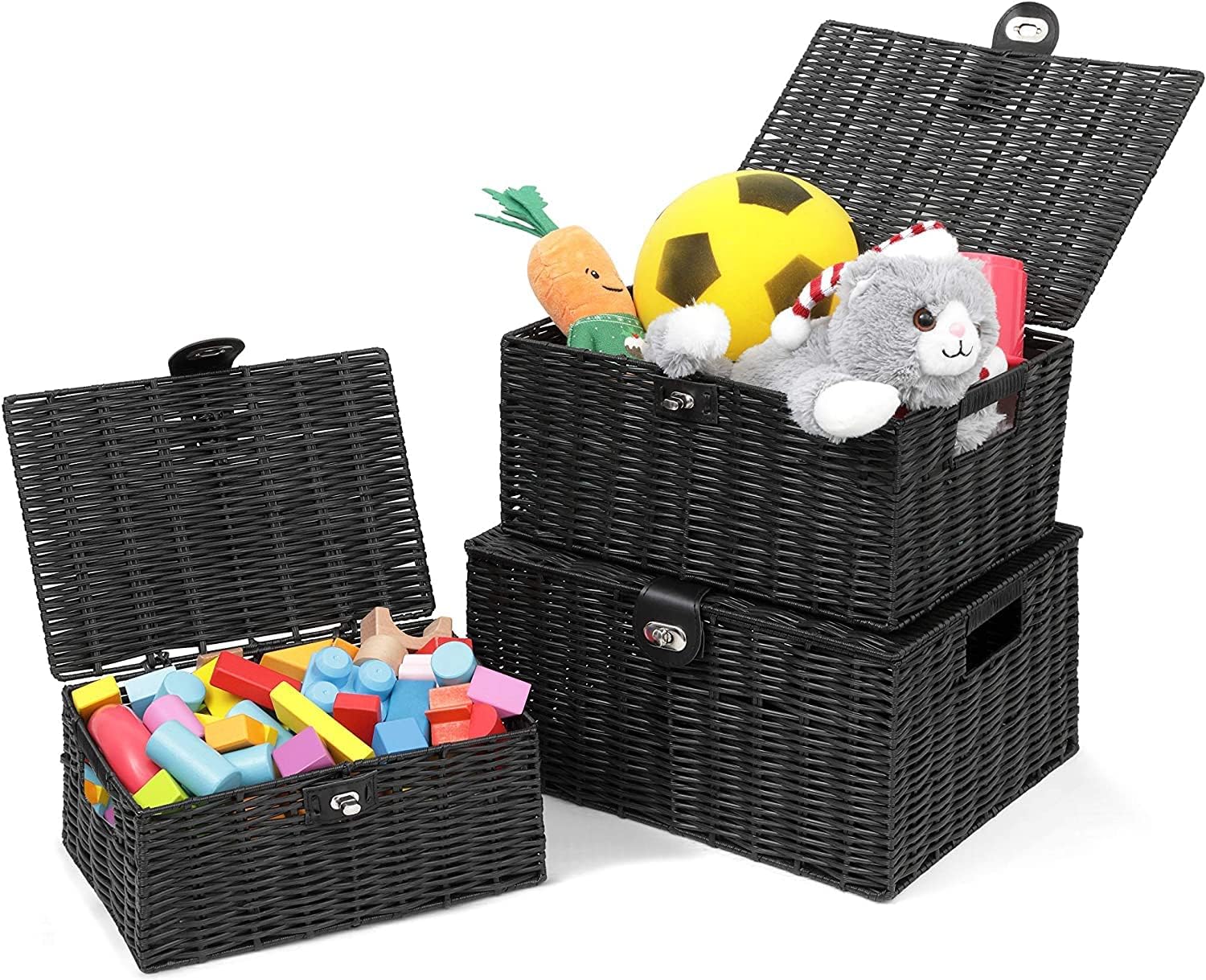 Woven Basket / Wicker Storage Baskets / Black / Set of 3