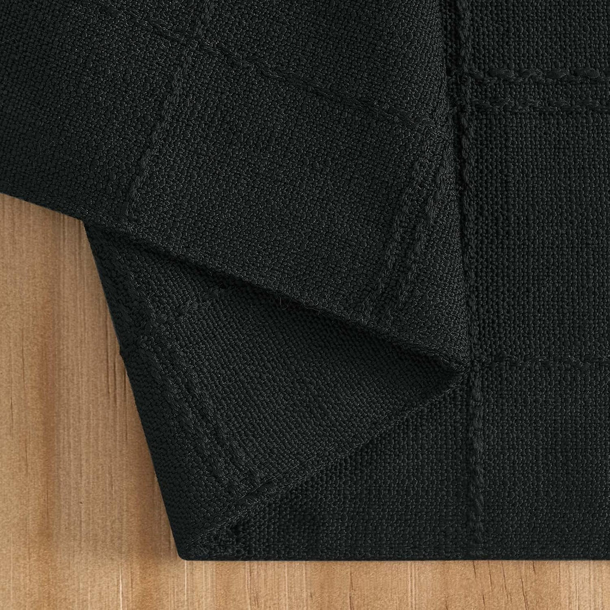 Linen Checked Farmhouse Placemats Set of 4, Black 13x19in | Double Layer, Reversible, Thick Textured Table Mats, Raised
