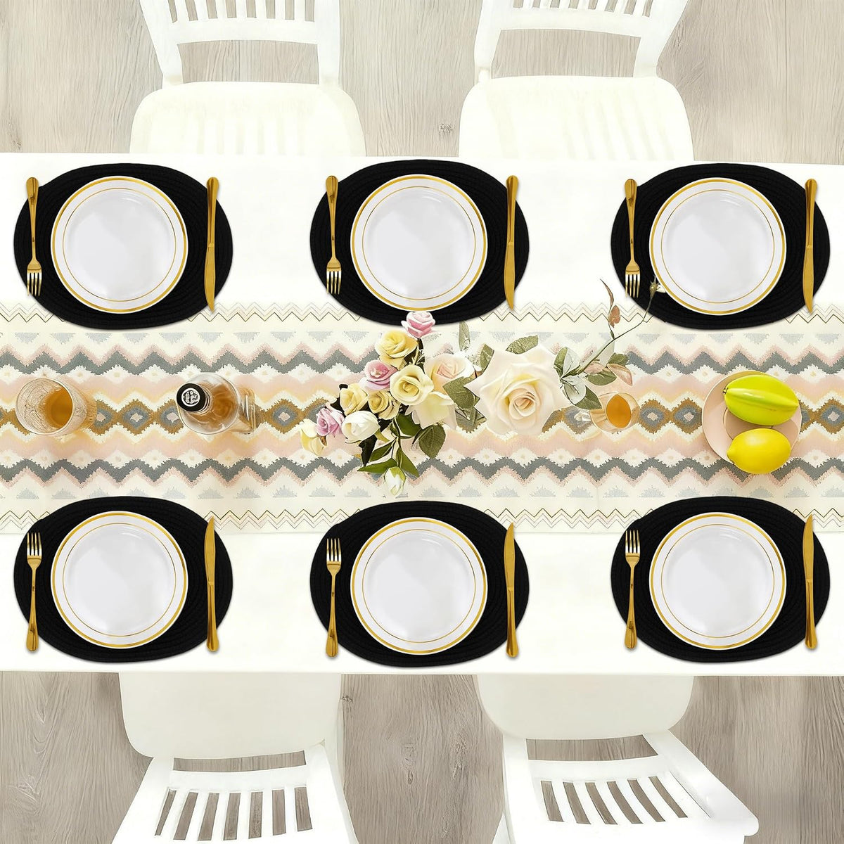 Oval Woven Placemats Set of 6, Boho Cotton Rope Braided Table Mats, 17x13 Inches Non Slip Heat Resistant Place Mats for