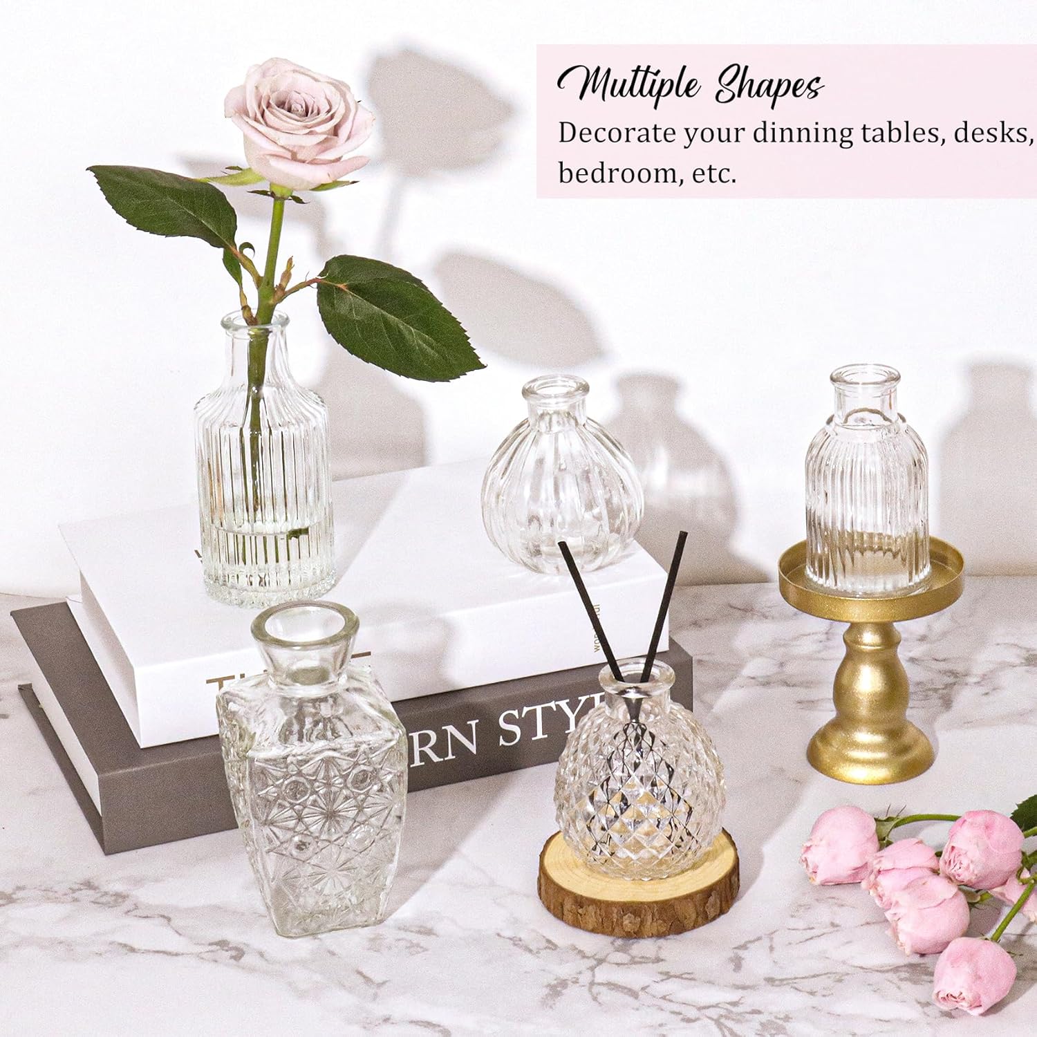 Bud Vases Set Small Vintage Glass Bottles Bud Vases in Bulk Multiple Shape Glass / Clear / Set of 36