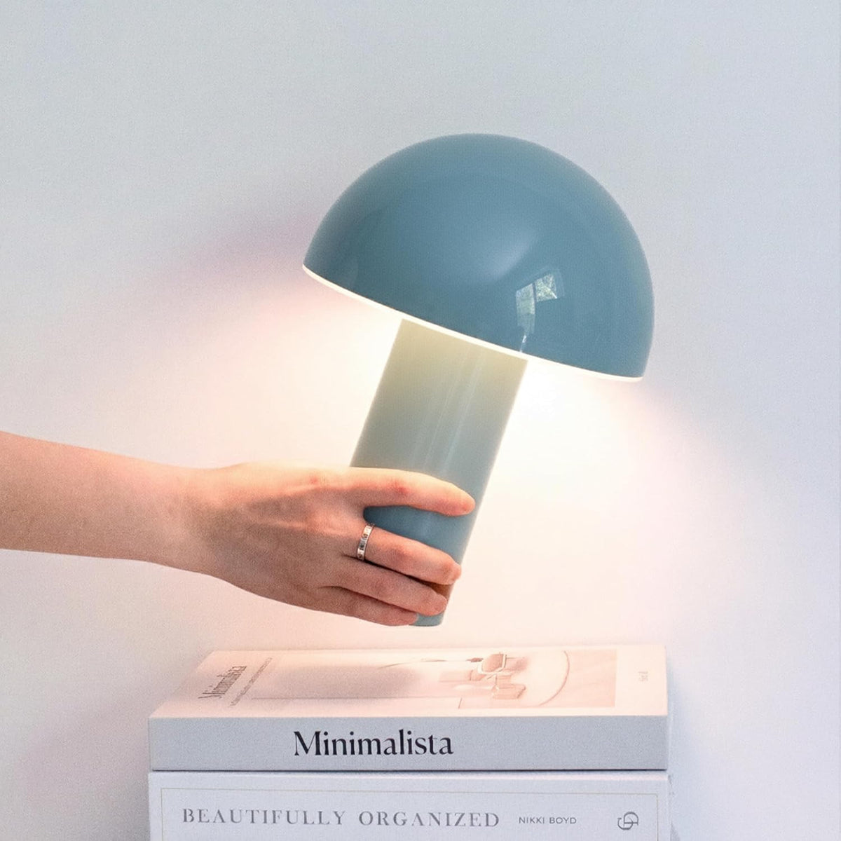 Brightech Celia Small Lamp – 10" Touch-Controlled Mushroom Table Lamp, Cordless & Dimmable LED, Portable & Rechargeable