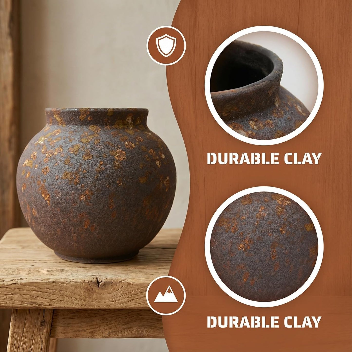 Small Round Ceramic Vase / Brown-1 / 5.8