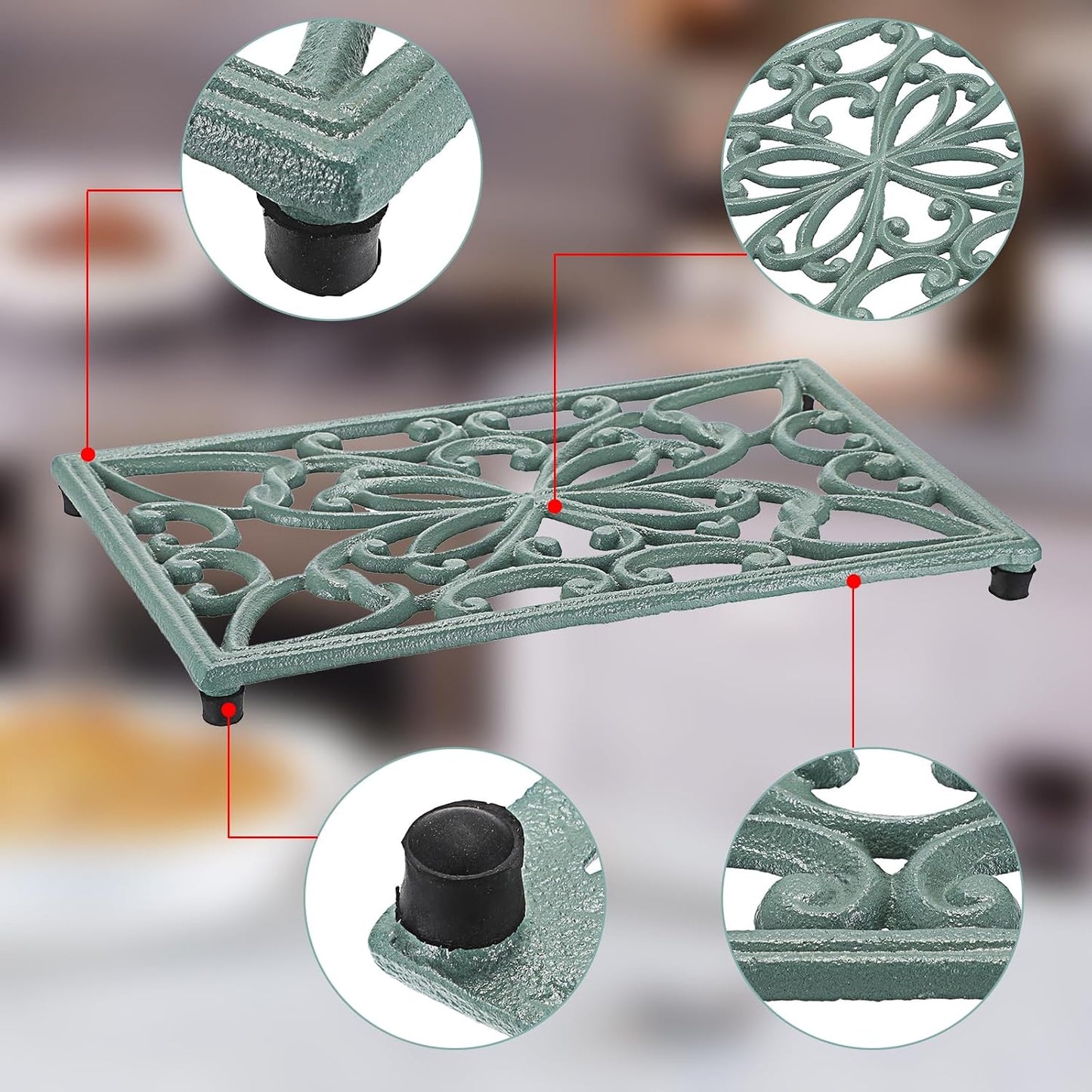 Sumnacon Cast Iron Trivet 2 Pack Rectangle Iron Trivets for Hot Dishes Pots Pans Plates Teapots,10x 6 Inch Metal