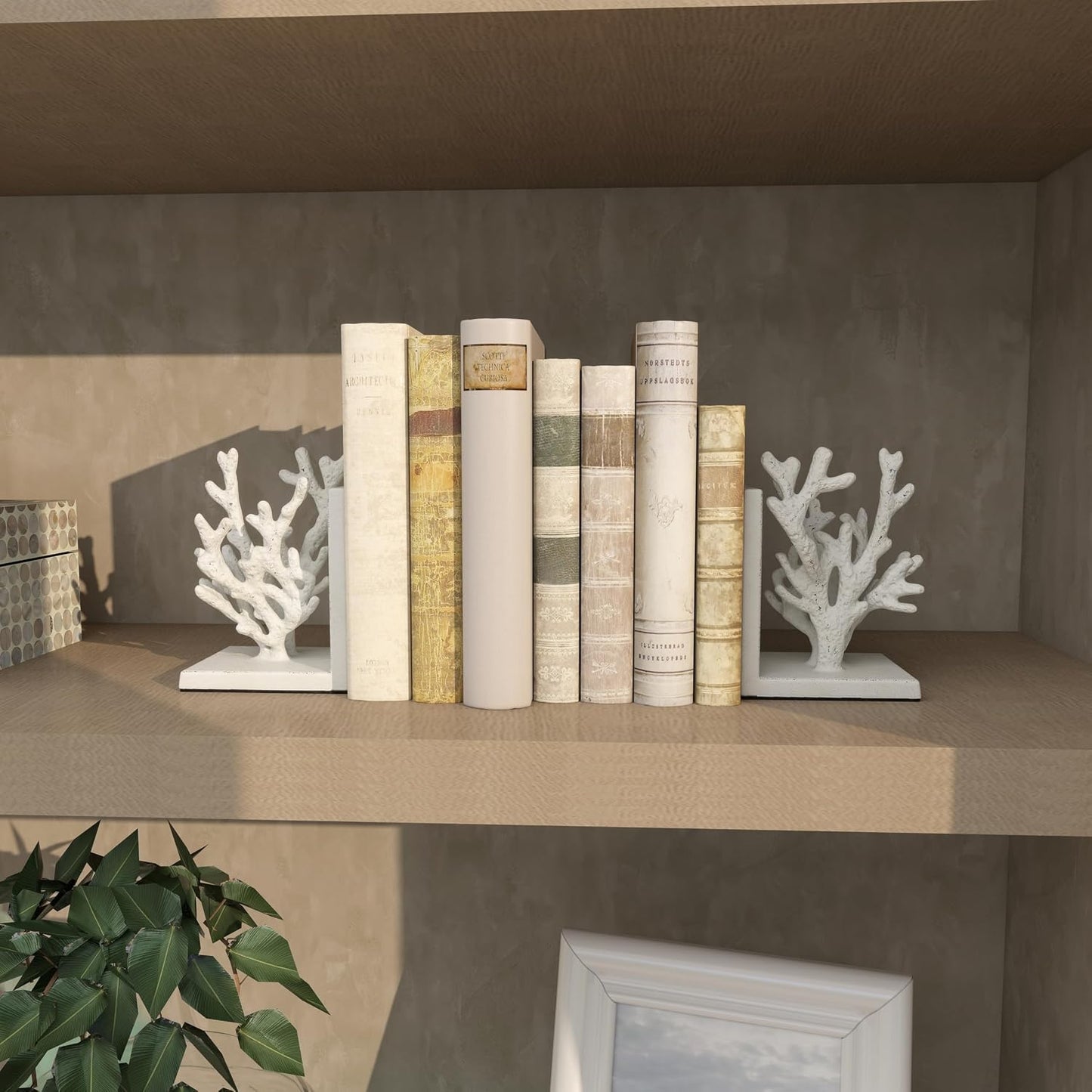 Metal Coral Decorative Bookends Non Skid Bookends / White / SMALL SIZE / 7 Inch / Set of 2