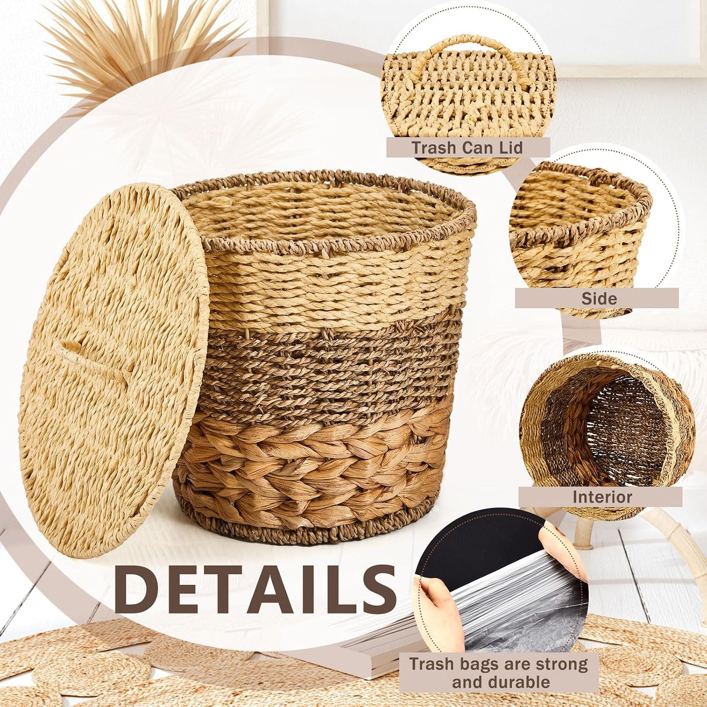 Wicker Trash Can Basket Woven Waste Basket / Wood Color / Medium / Set of 100