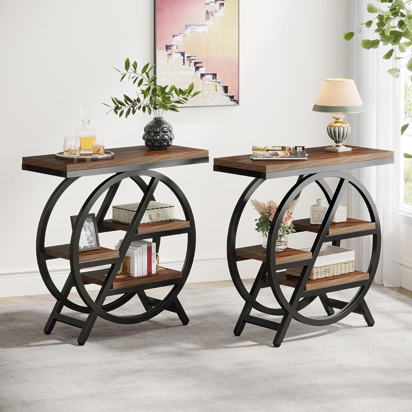 Wood Sofa Side Table / Rustic Brown