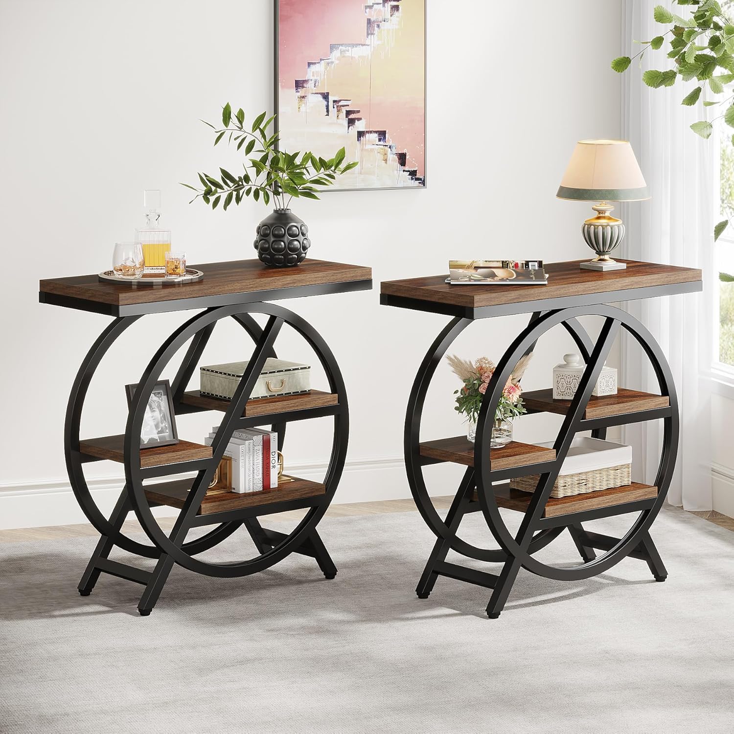 Wood Sofa Side Table / Rustic Brown