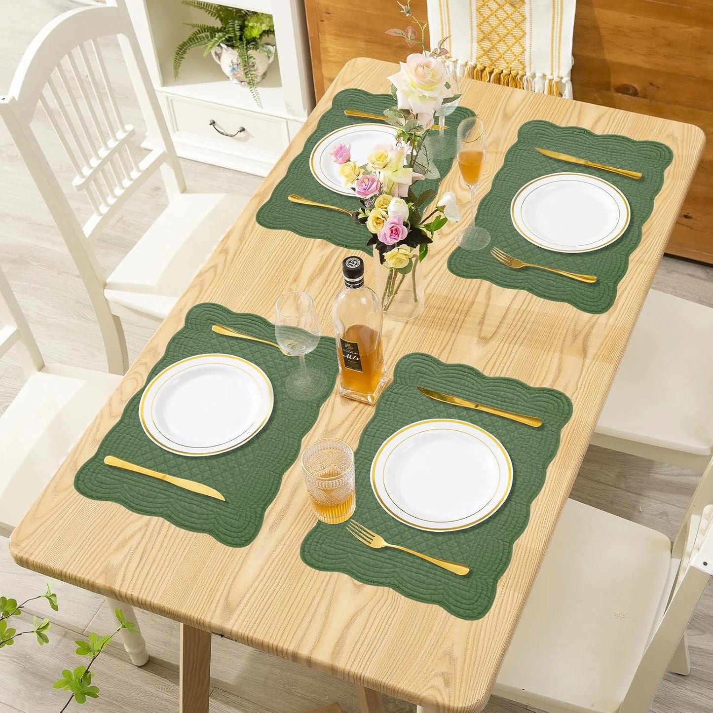 100% Cotton Quilted Placemats Set of 6,Washable Cloth Table Placemats for Kitchen & Dining Table