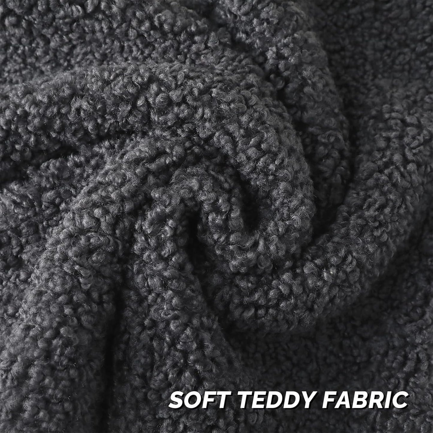 Furry Faux Fur Teddy Boucle Textured Cushion Covers / Charcoal / 16 x 16 / Set of 2