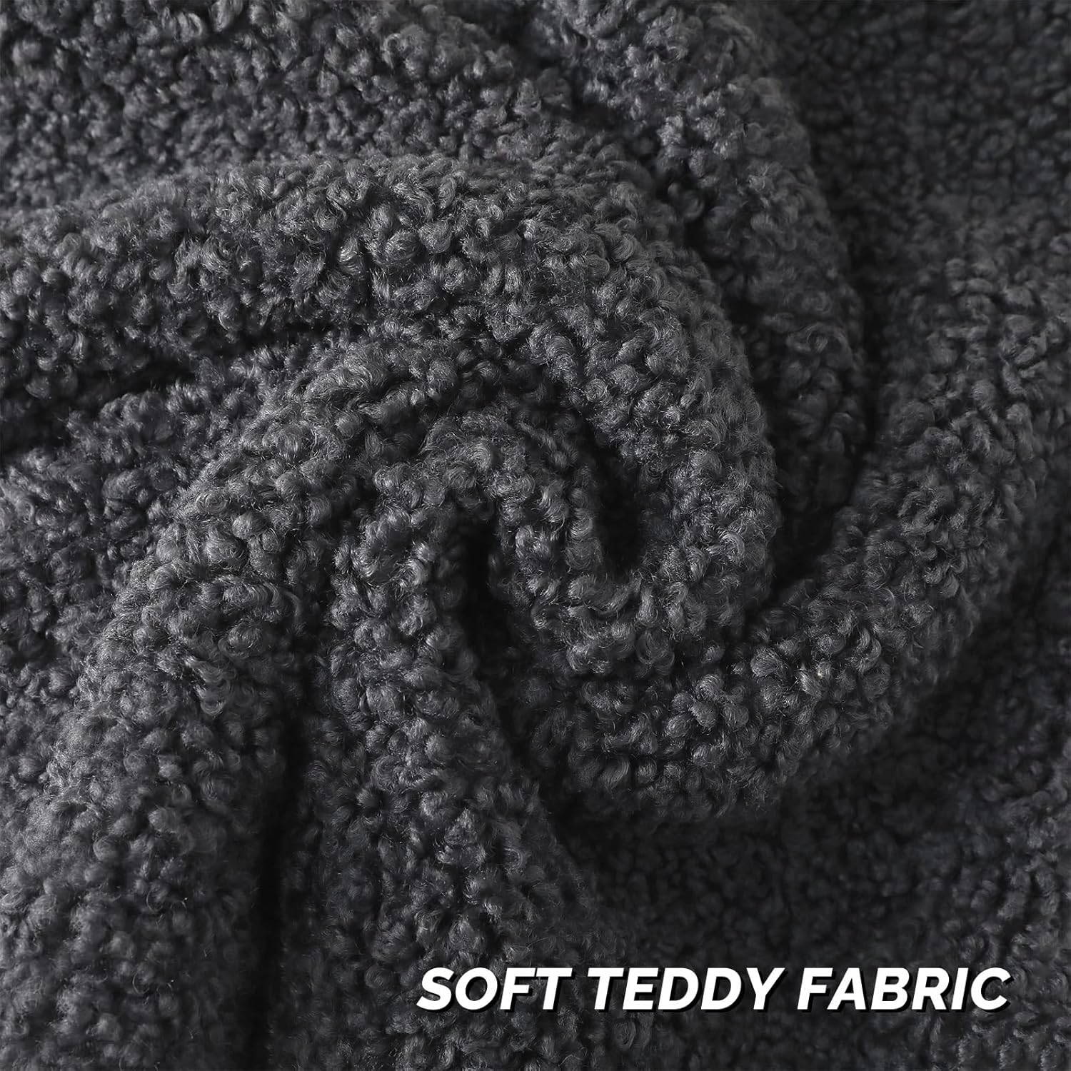 Furry Faux Fur Teddy Boucle Textured Cushion Covers / Charcoal / 16 x 16 / Set of 2