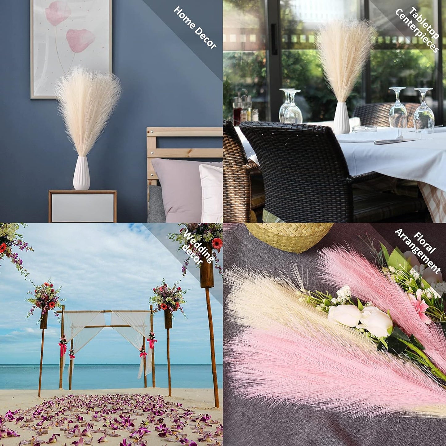 18"/45cm Artificial Pampas Grass Fluffy 6 Stem pompous Grass Flower Arrangement for Boho / Taupe