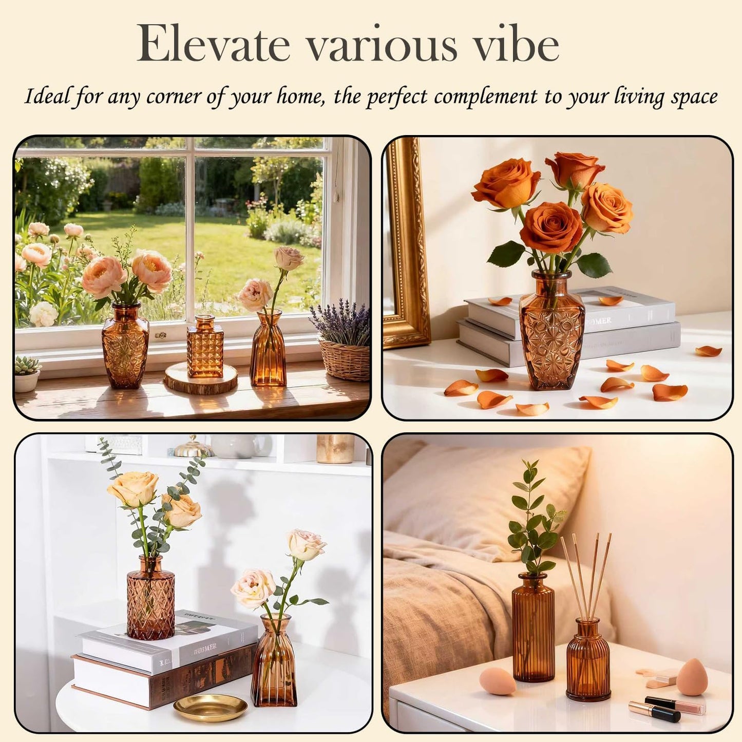 Glass Bud Vase Pcs / Amber / Clear / Set of 12