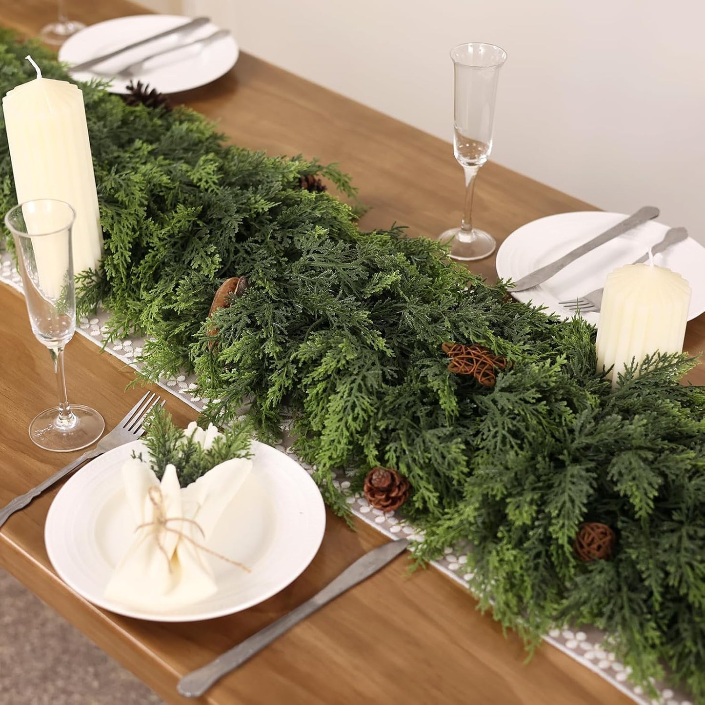 2PCS 5FT Lifelike Touch Artificial Cedar Garland for Mantle Christmas Decor | Thick and Lush, Realistic Fake Cedar Pine