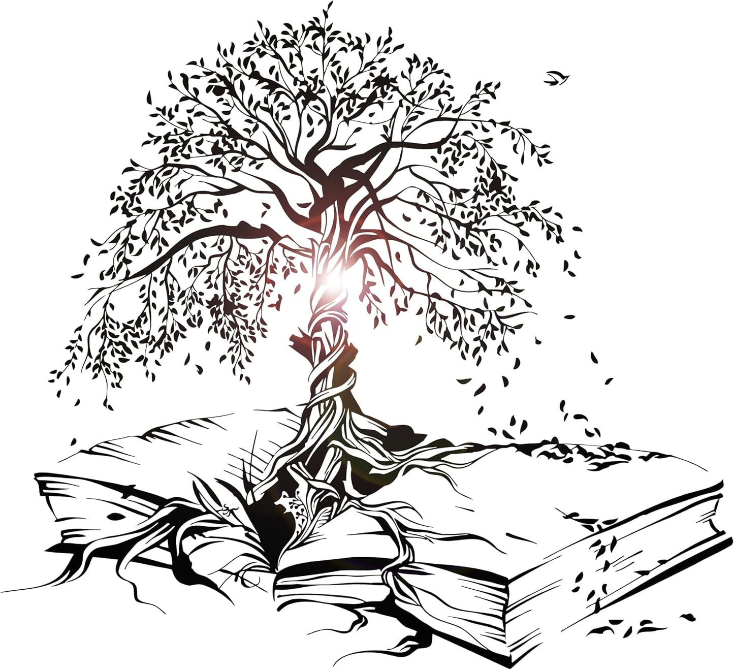 Vinyl Wall Decal Tree Book Leaves Knowledge Library Reading Room Stickers / 22.5 x 25 / M In / Black