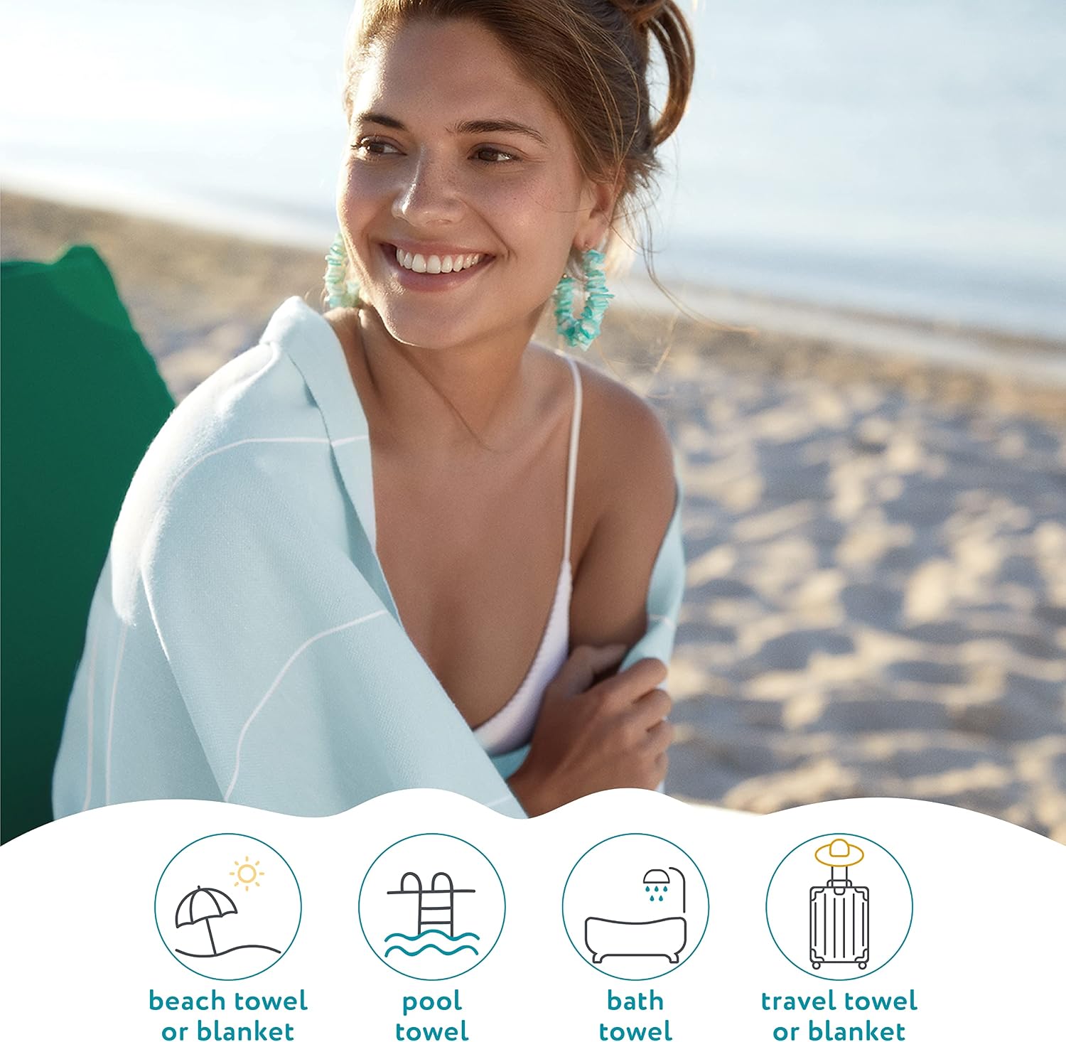 Bundle: Turkish Bath Towel (38 x 71) and Turkish Hand Towels (20 x 30, Set of 2) - 100% Cotton, Prewashed for Soft Feel