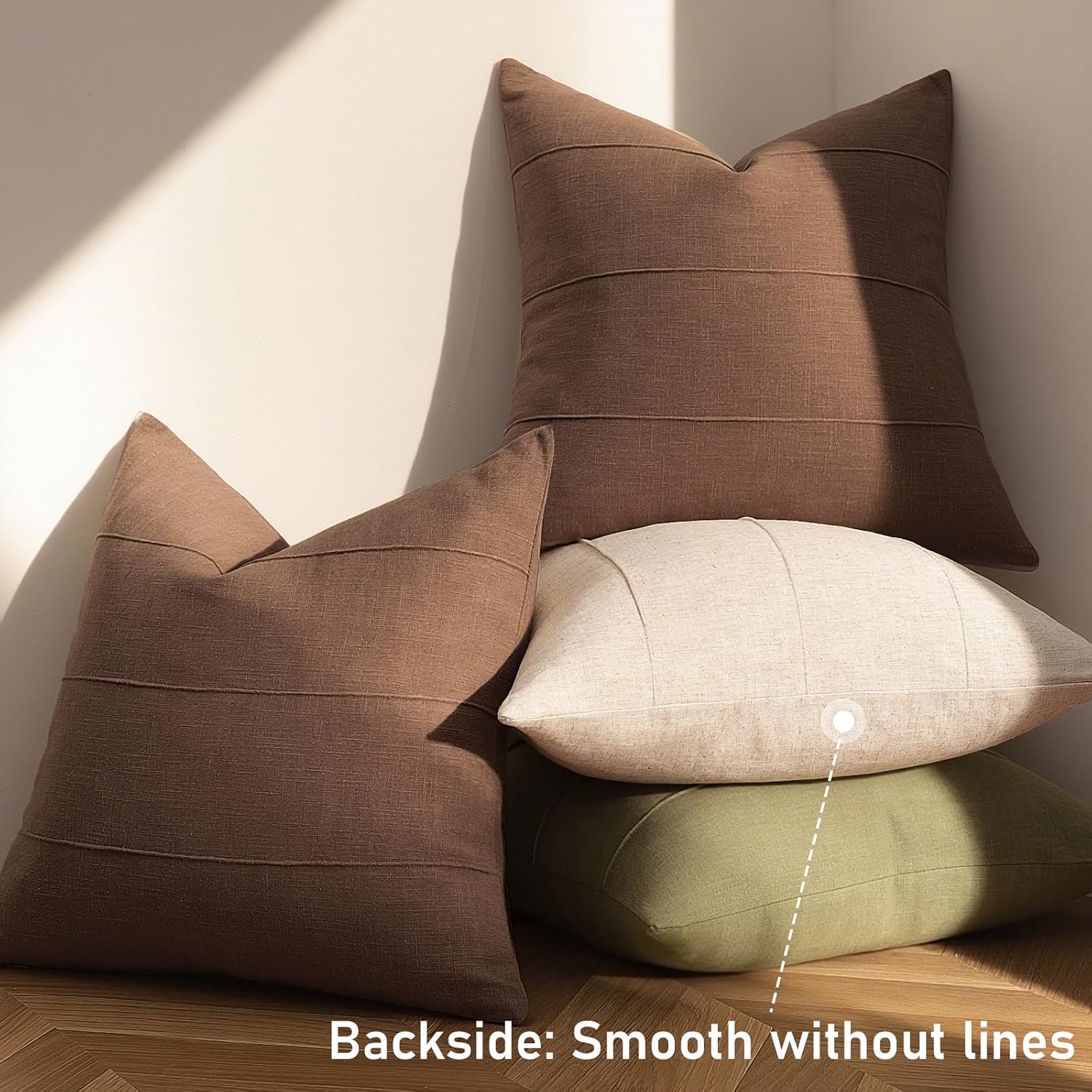 Decorative Linen Throw Pillow Covers Solid Handcrafted Striped Cushion / Brown / 18 x 18 / Set of 2