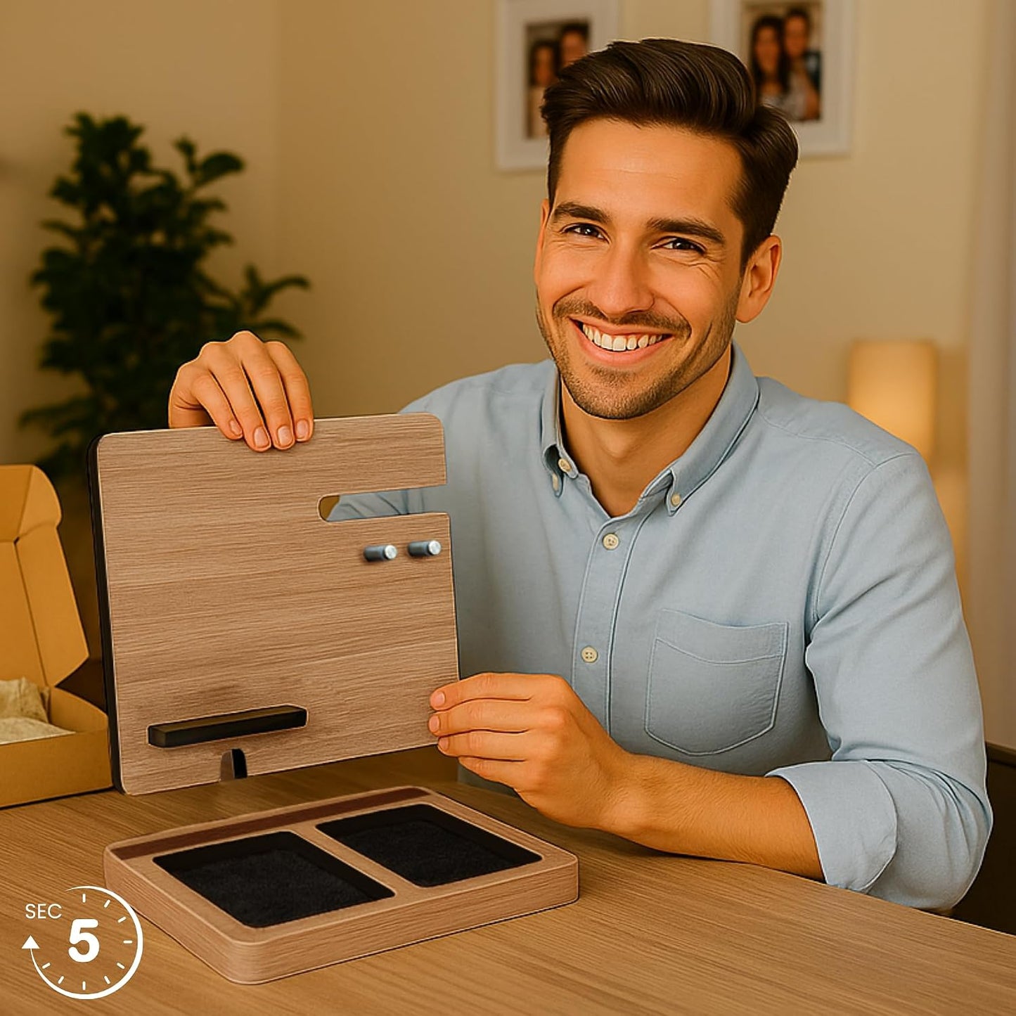 Namore Nightstand Organizer for Men – Wood Phone Docking Station & Bedside Valet Tray Organizer for Wallet, Watch &