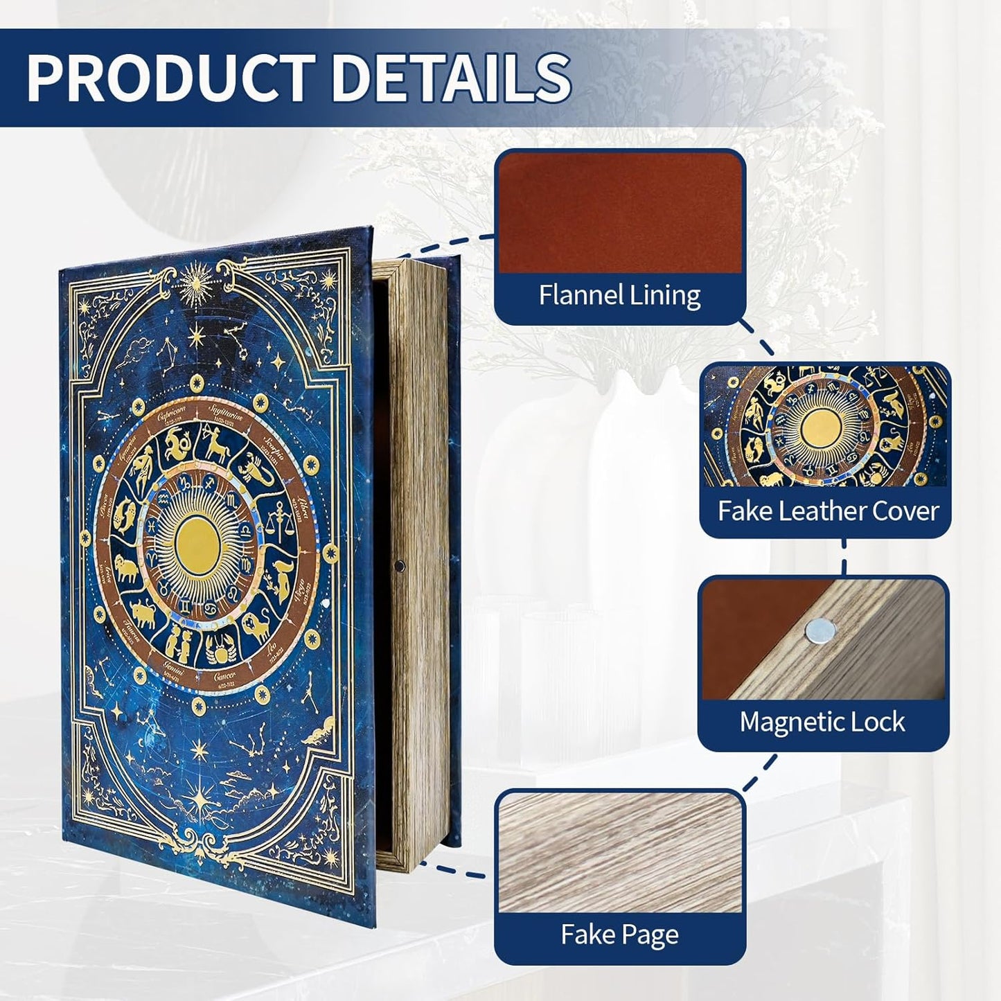 Astrology Book-Shaped Wooden Keepsake Box / L/ZODIAC / Gold