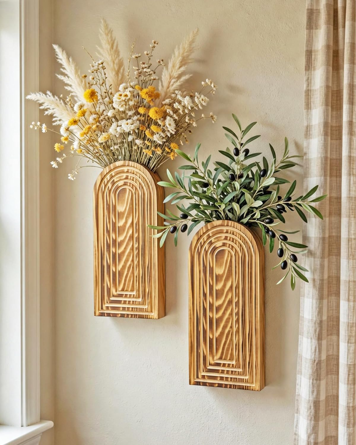 Wooden Wall Vase Set / Burnt Wood / Medium / Set of 2