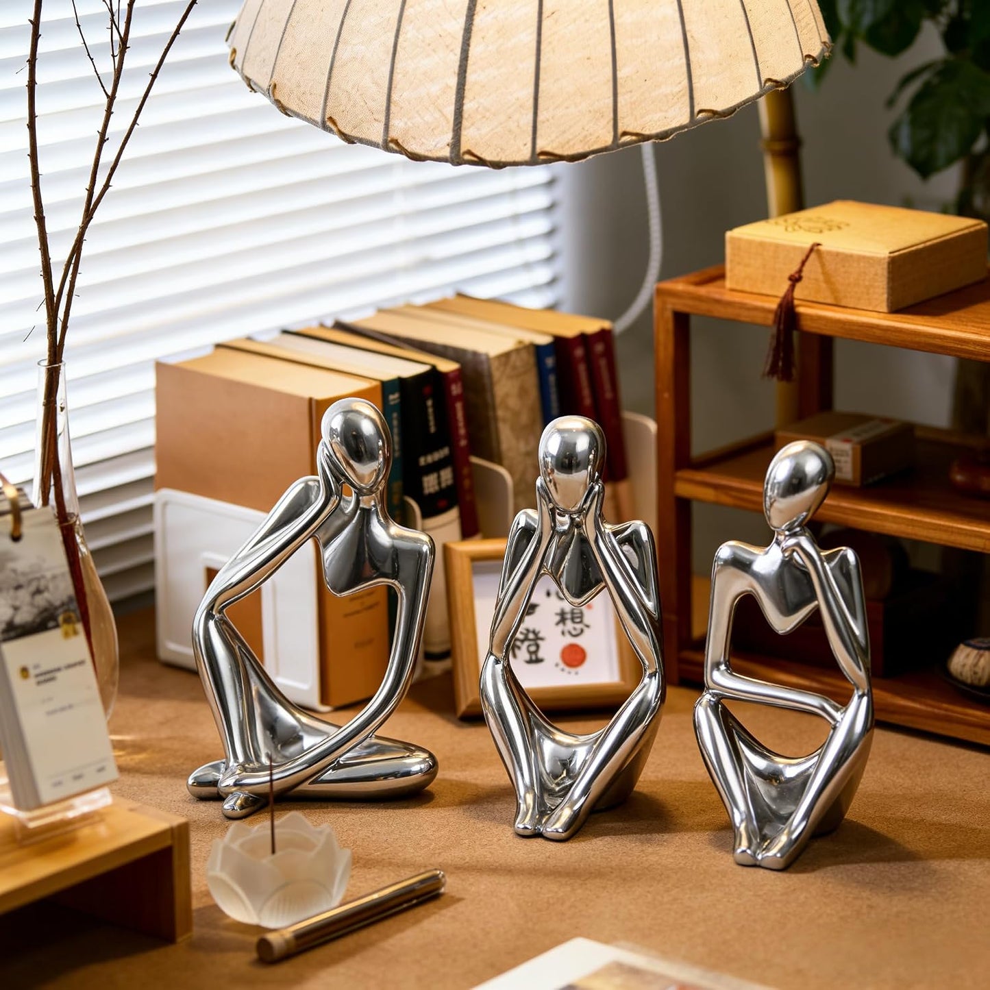 Thinker Statue Home Decor-Bookshelf & Living Room&Mantel-Collectible Figurines / Silver / Set of 3