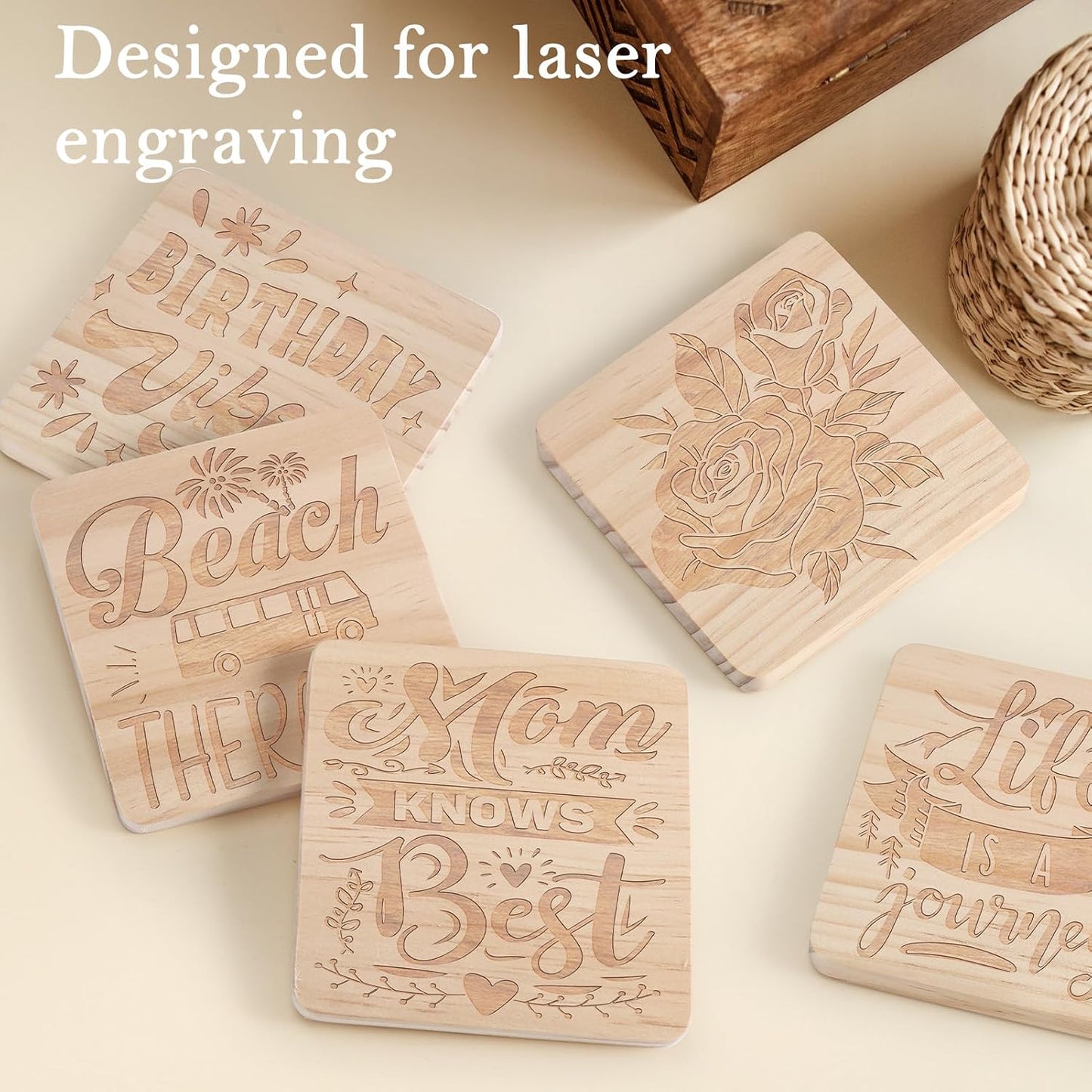 Unfinished Wood Coasters / Square / 4 Inch / Set of 36