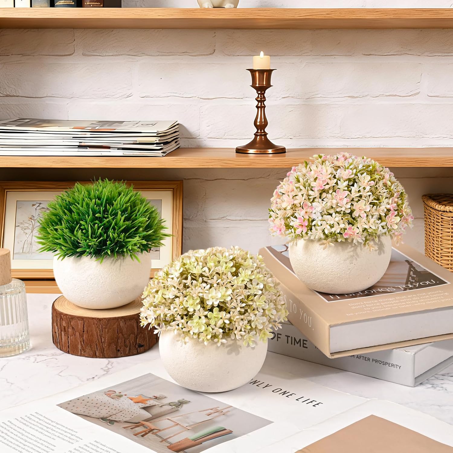 Fake Plants- Mini Artificial Pulp Pot Decor / Set of 3