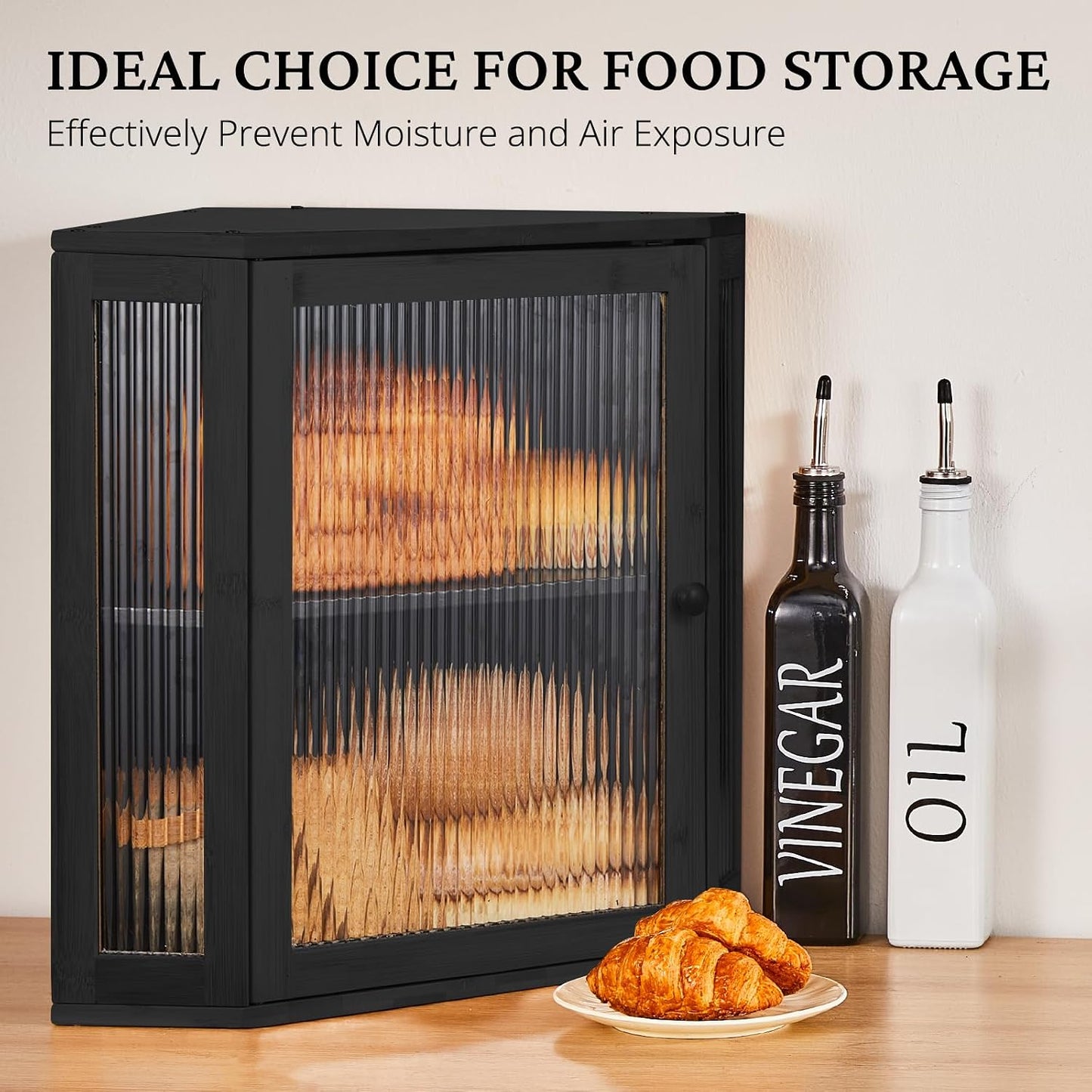 BRONYPRO Corner Bread Box for Kitchen Countertop, Double Layer Bamboo Breadbox with Adjustable Partition, Modern Bread