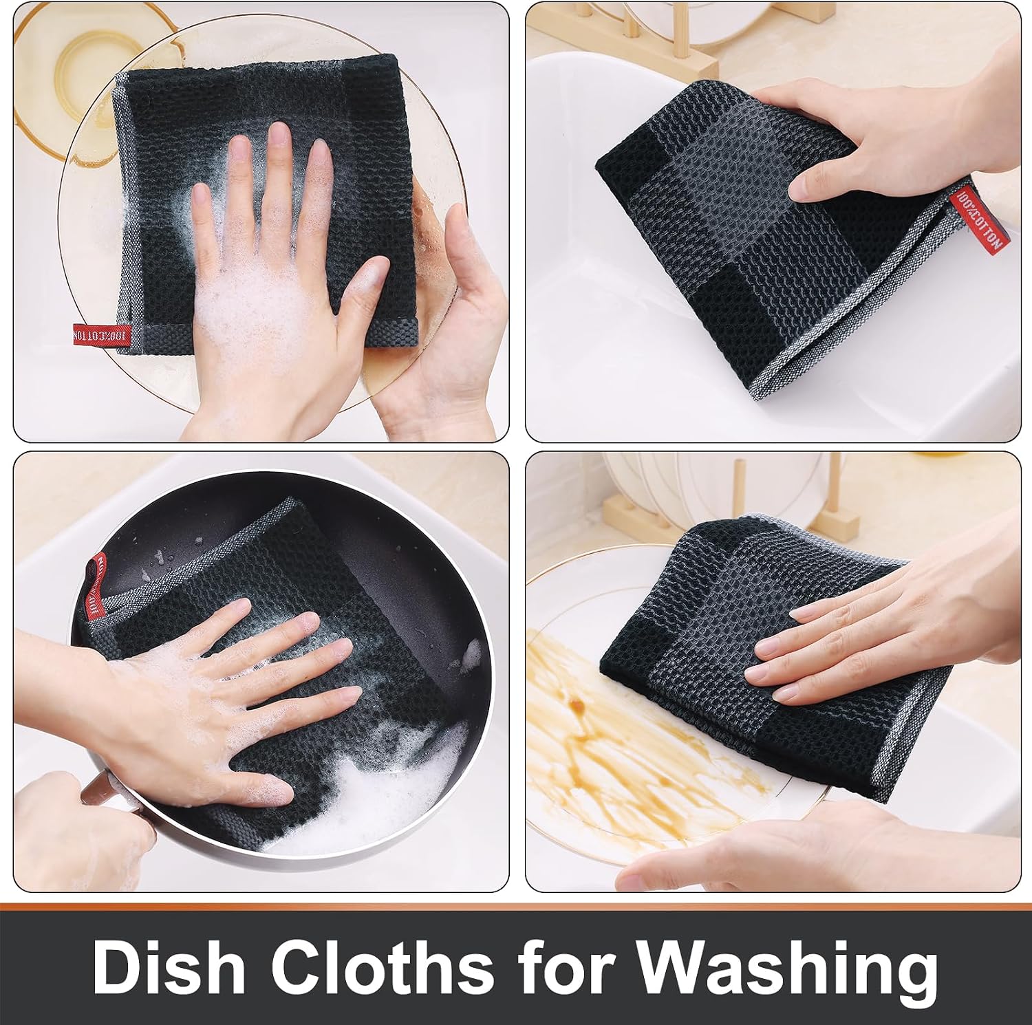 Mordimy 8 Pack Kitchen Towels and Dishcloths Set, Black & Grey | 28 X 13 Inch and 12 X 12 Inch, Super Soft