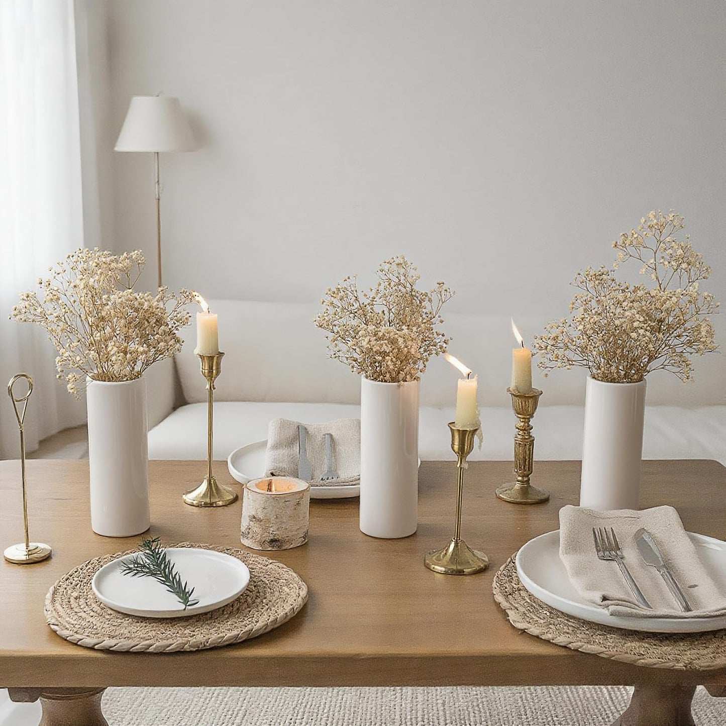Modern White Ceramic Vase / White - Style 3 Large / Set of 10
