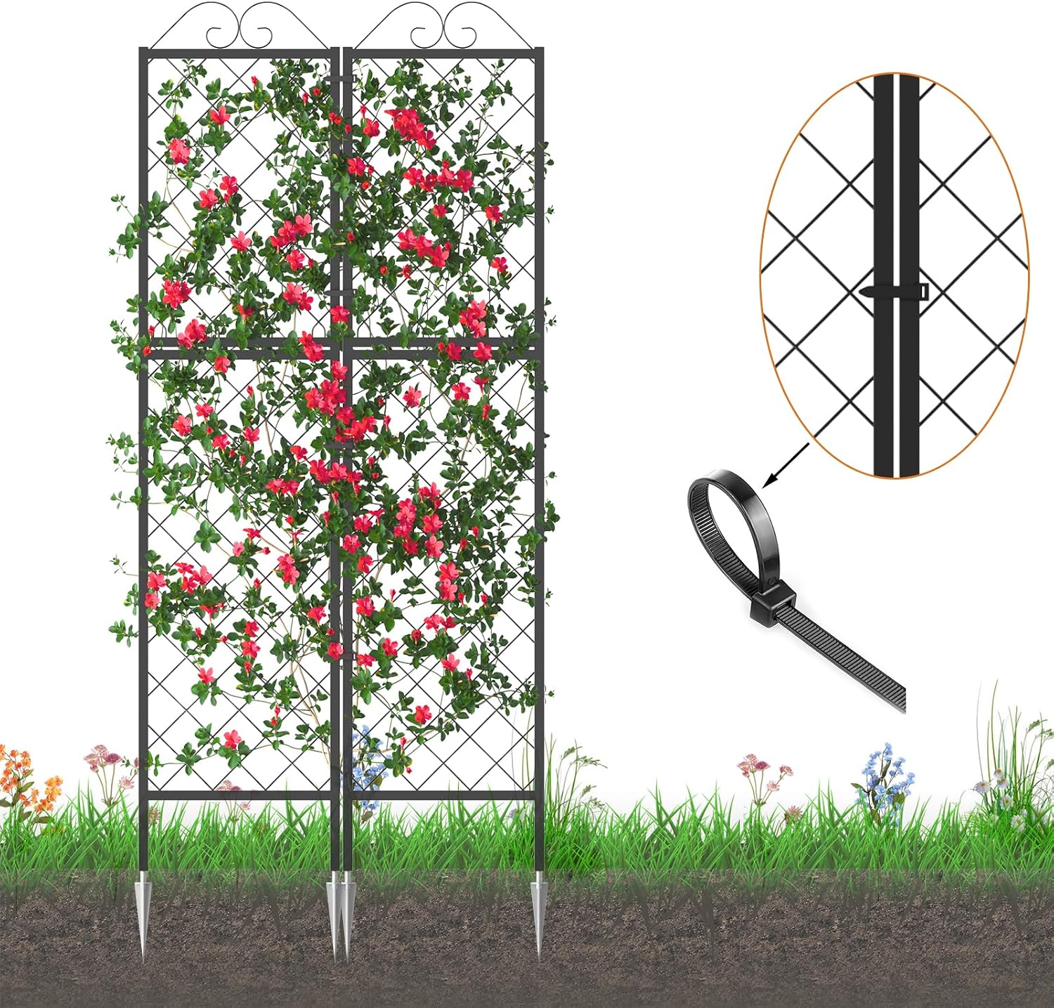 Zhongma 2 Pack Metal Garden Trellises for Climbing Plants, 77.2 Inch Tall Metal Fence Plant Support Trellis for Flower