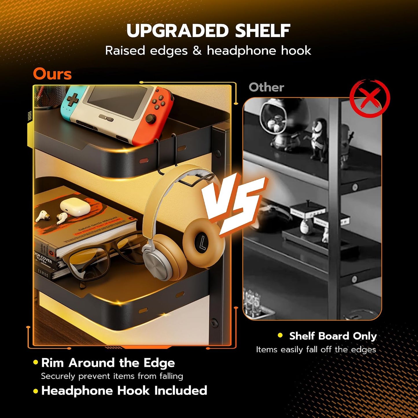 ARES WING 2-Tier 16 inch Clamp On Desk Shelf, Above or Under Desk Storage | Adjustable Desktop Organizer Shlef Holds 66
