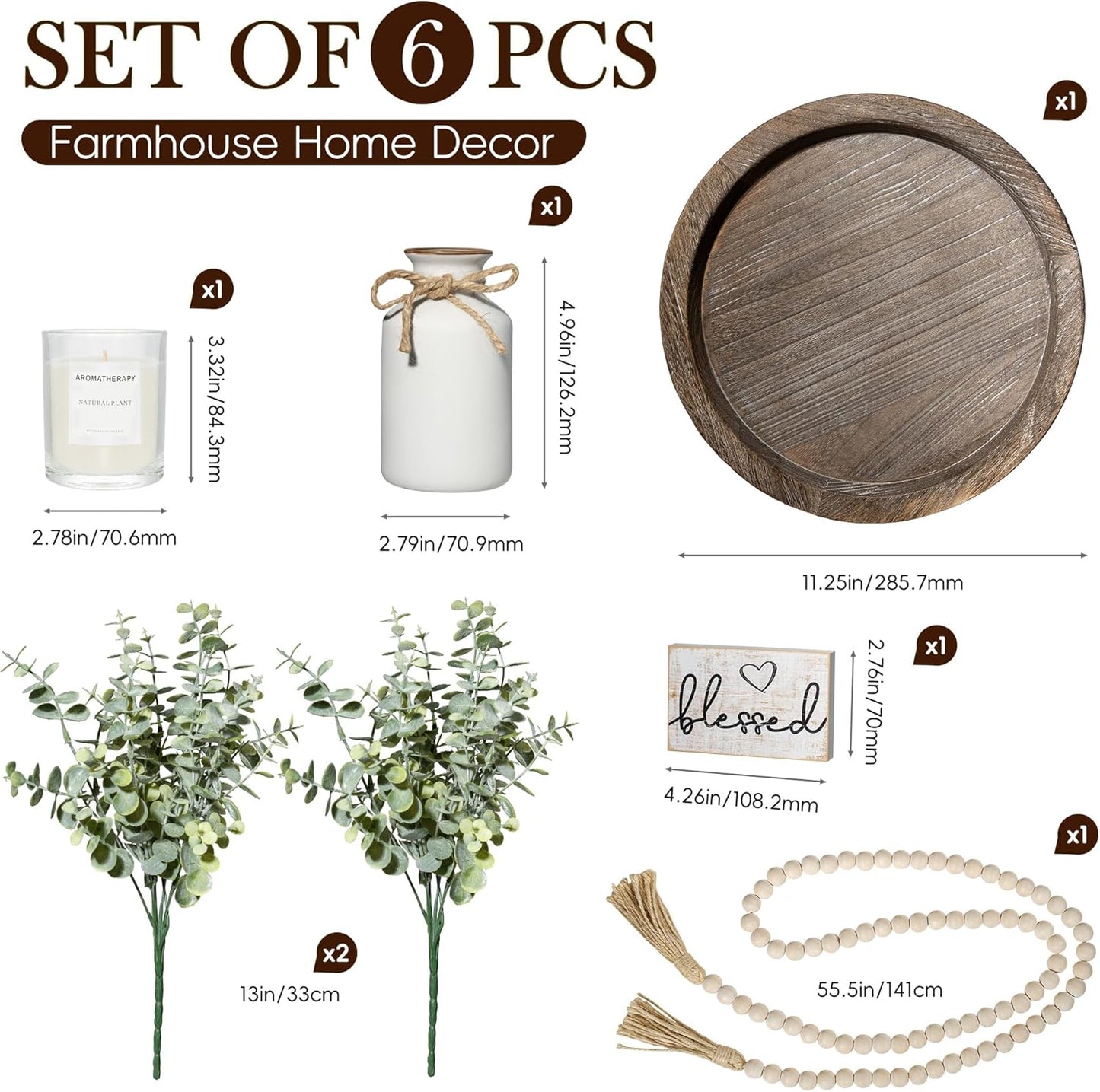 Rustic Modern Farmhouse Decor for Your Living Room / Brown / Set of 6