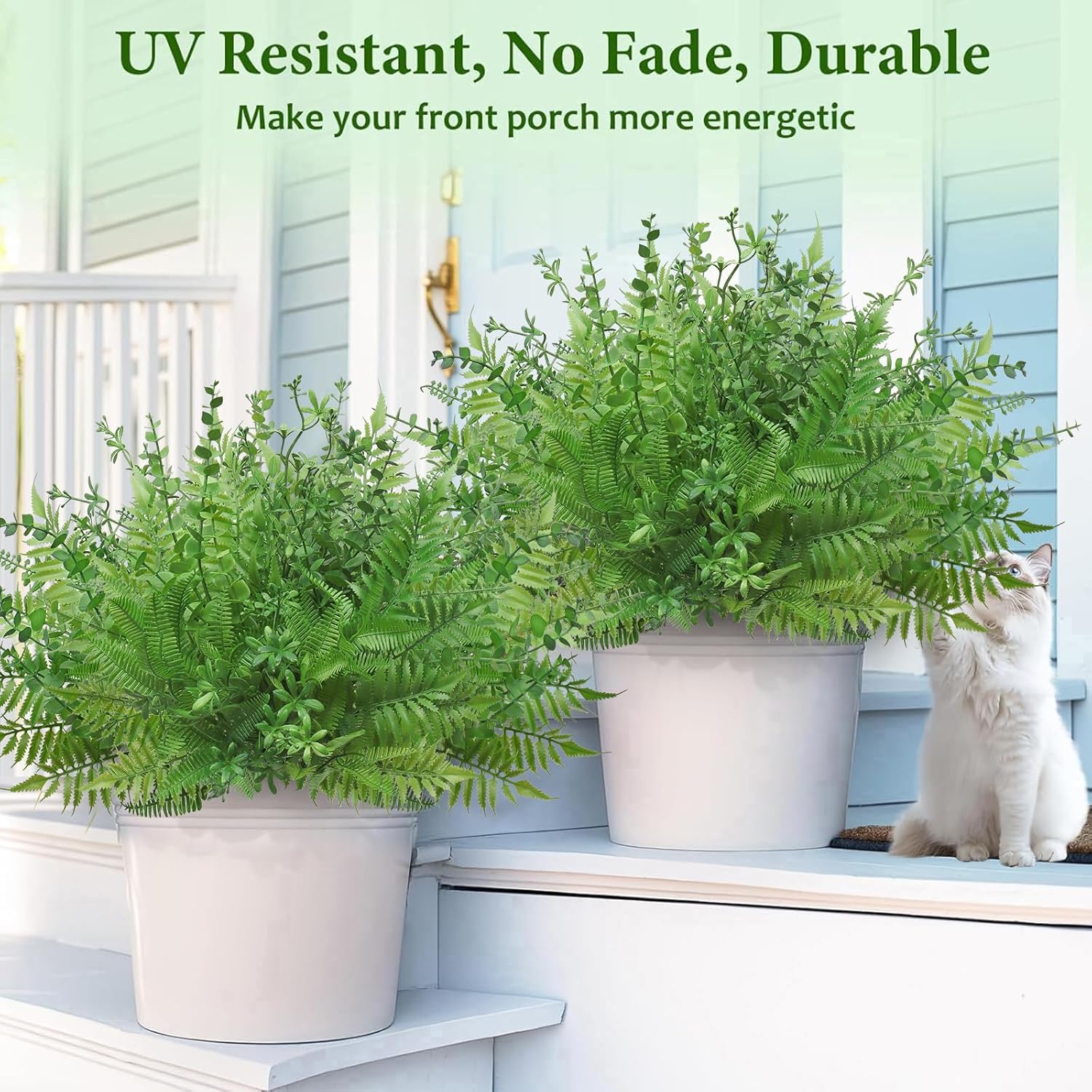 Artificial Plants Boston Fern Fake Branches Faux Shrub Bushes Greenery / Fern-green / Set of 12