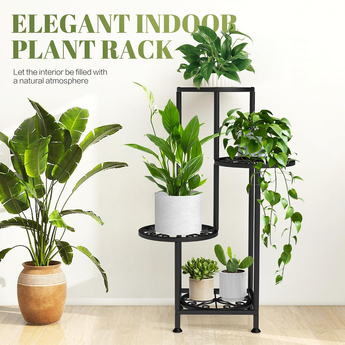 4 Tier Plant Stand Indoor Outdoor, Metal Flower Shelf Display Holder Corner | Multiple Plants Rack Tall Holder, Sturdy