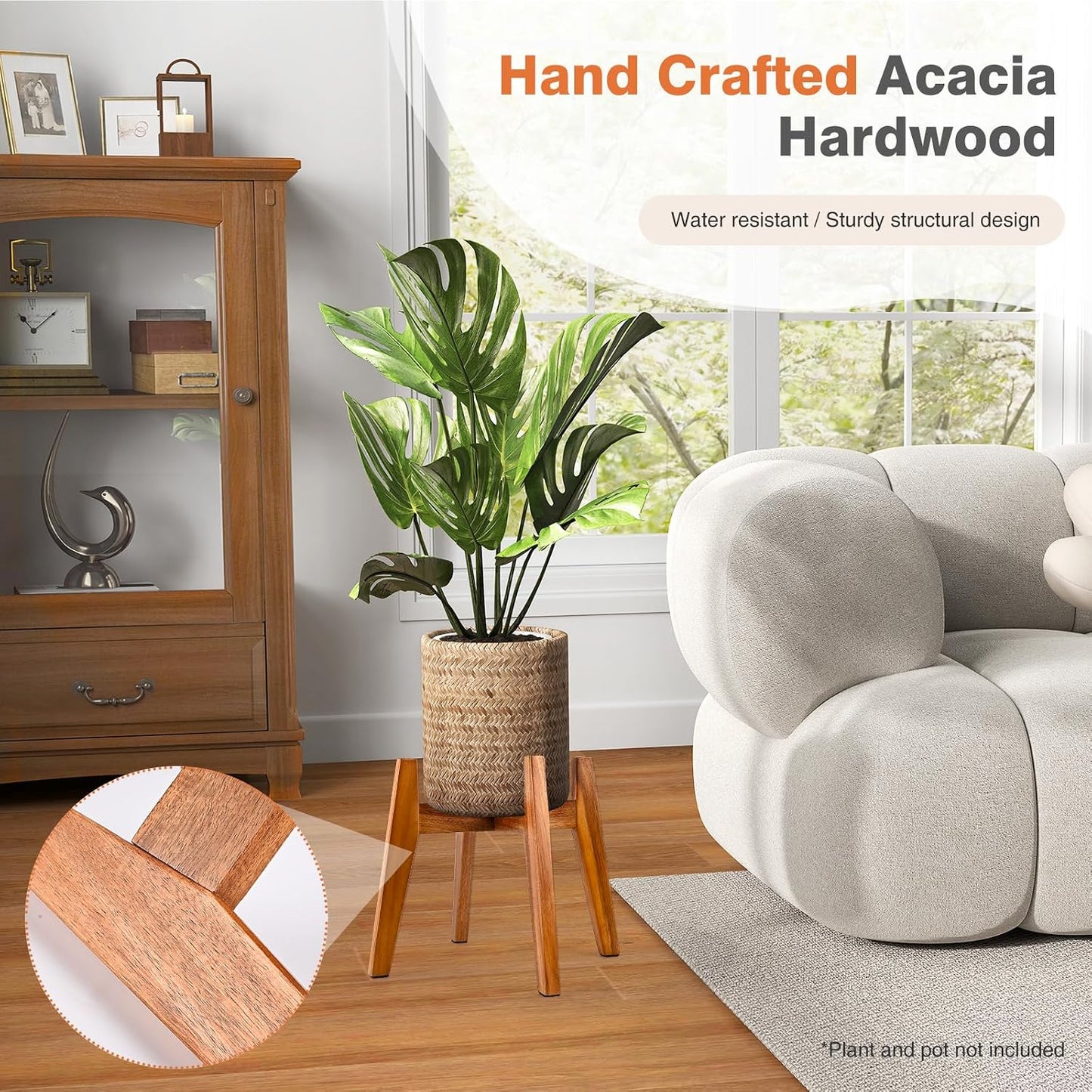 Wooden Plant Stand Indoor, Acacia Wood Mid Century Planter Stand, 9 Inch | Premium acacia wood plant stand holds up to