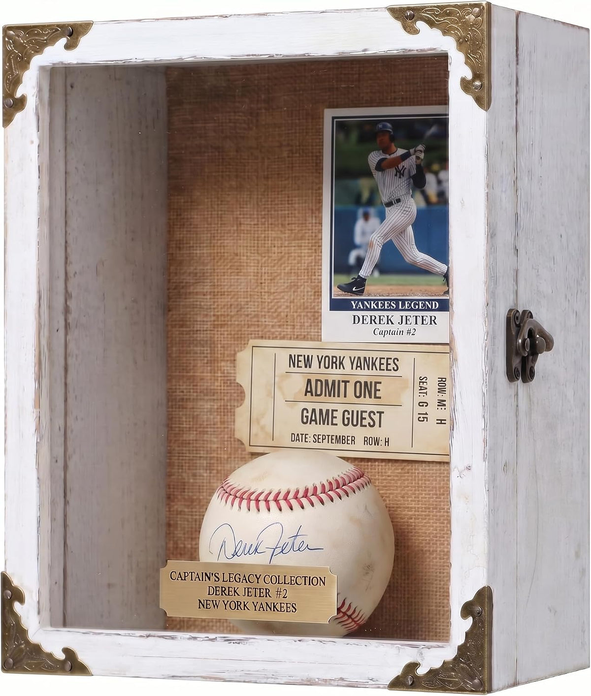 Deep Shadow Box Frame 8x10 with 3.5" Depth, White Wood Display Case with Real Glass Door, Vintage Lock, Extra Deep
