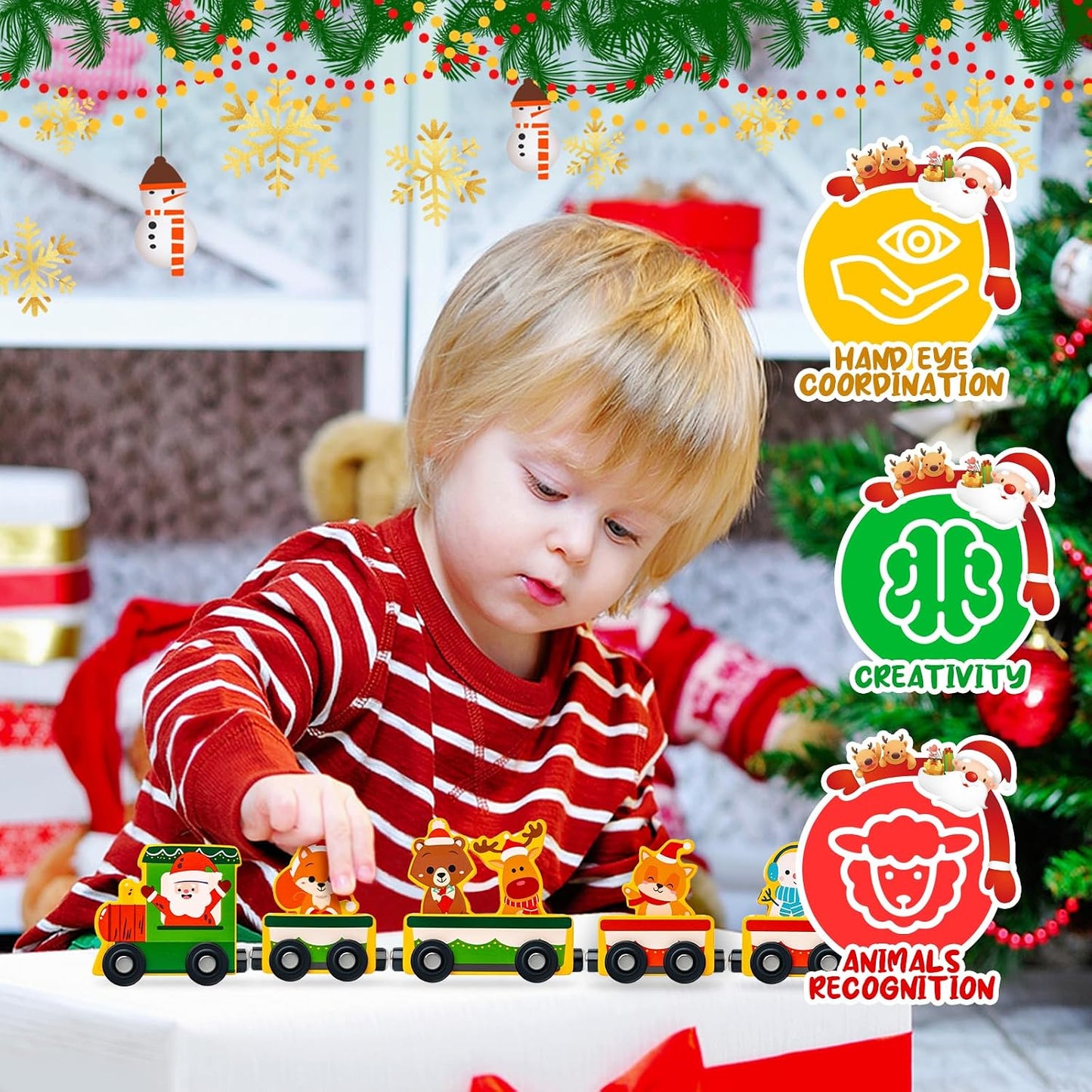 Christmas Advent Calendar Gifts for Kids, Magnetic Wooden Animal Train Set | 2026 24 Days Xmas Surprise Countdown Gifts
