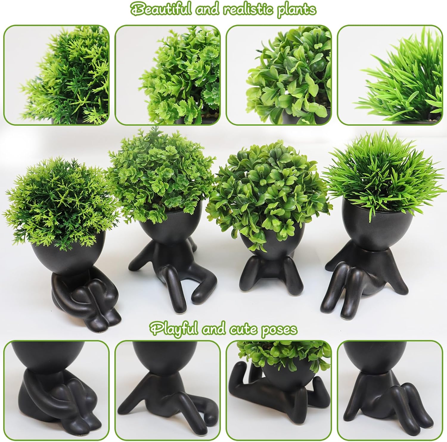 Artificial Mini Succulent Plants / Black / Set of 4