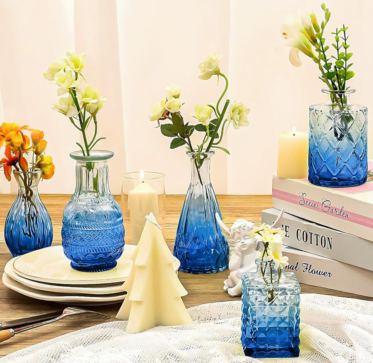 Glass Bud Vase Set / Blue / Set of 20