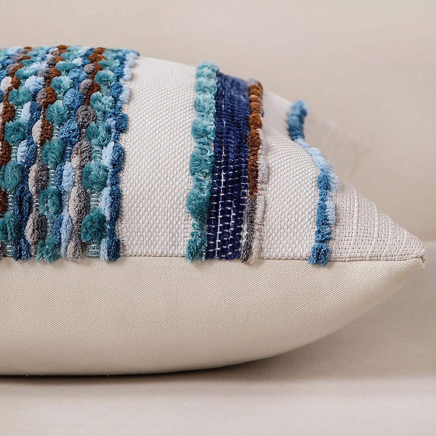 Boho Striped Throw Pillow Covers Farmhouse Square Decorative Pillow / Blue / 18 x 18 / Set of 2