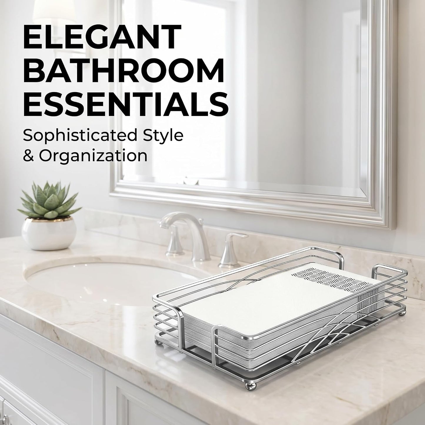 Silver Tray / B - Silver Napkin Holder for Bathroom / Guest Towel Holder