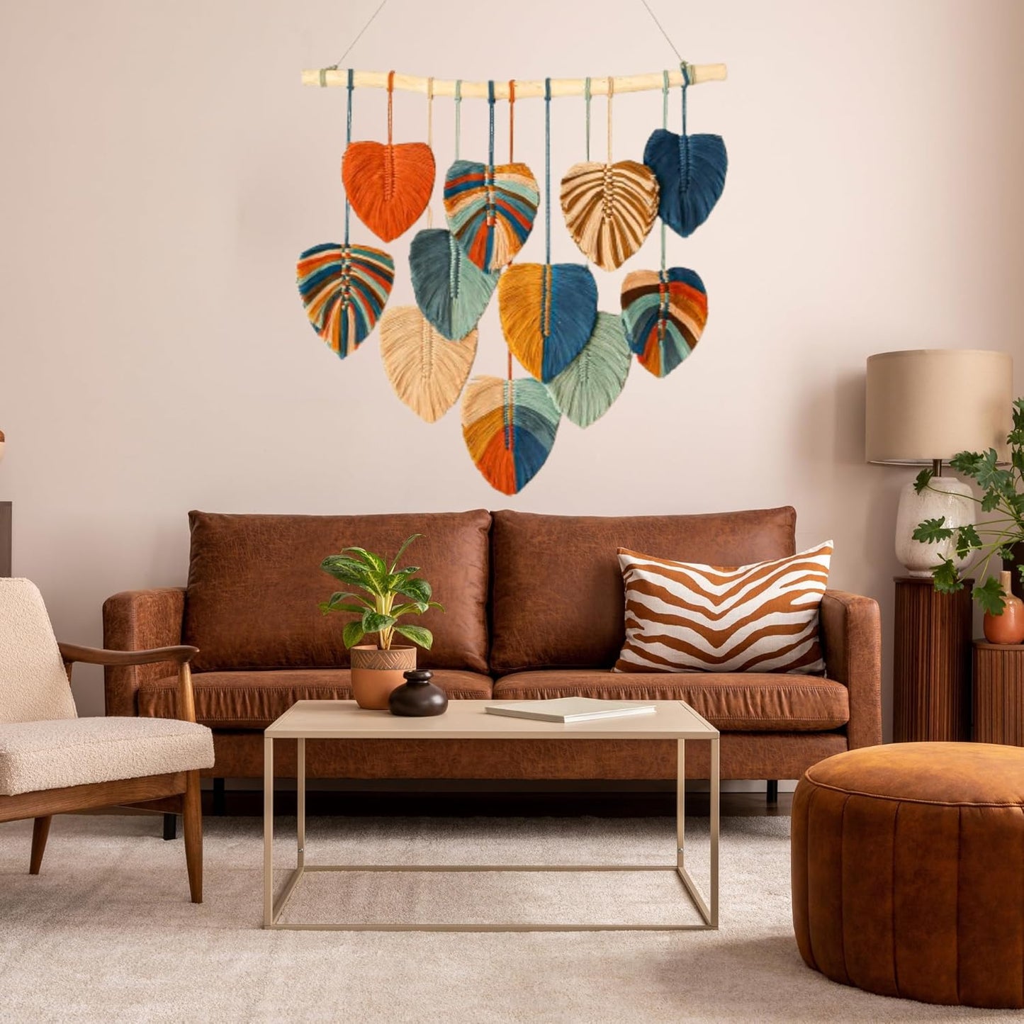 Boho Wall Decor / Beige, Orange, Mint, Mustard, Peacock, Brown / 31 x 39